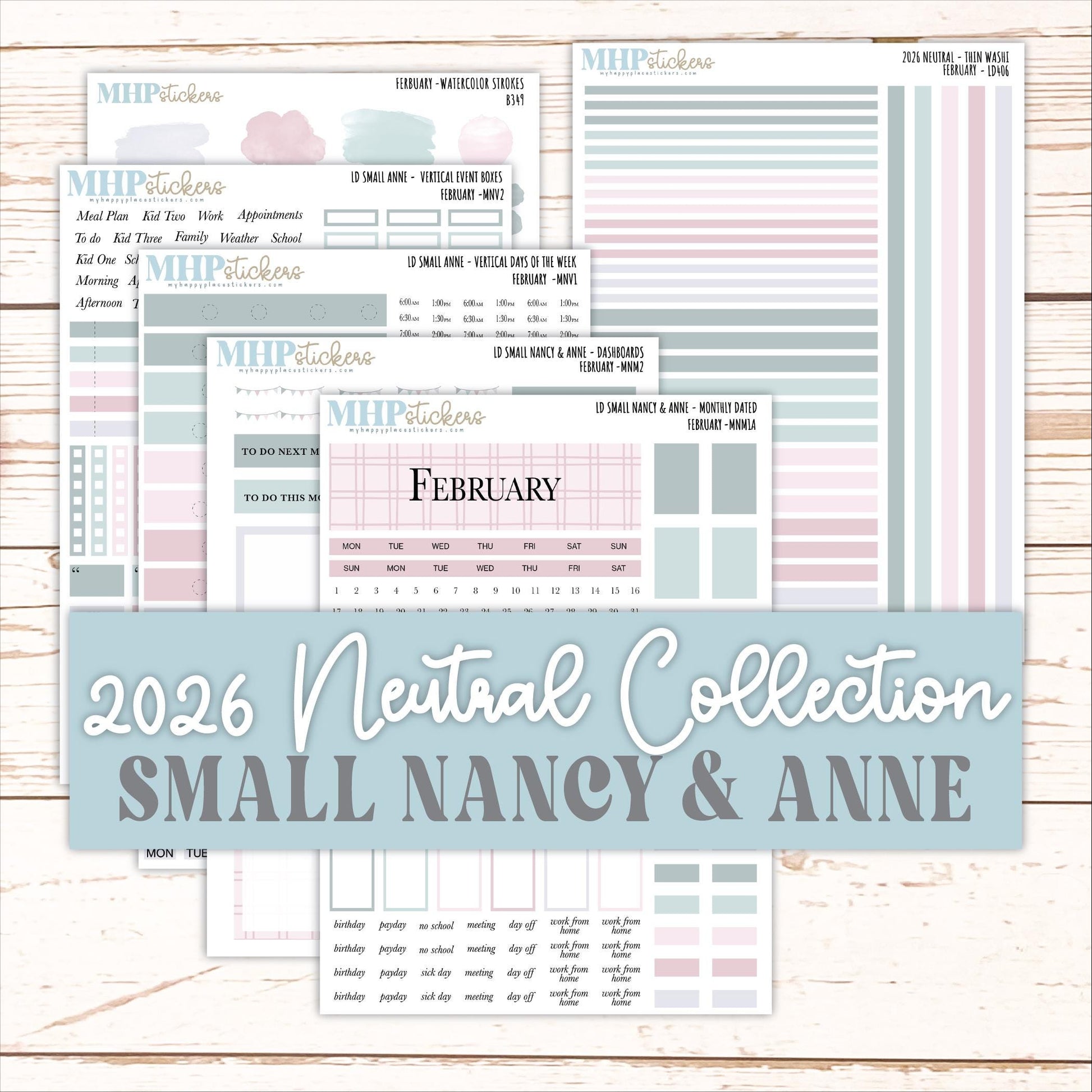 FEBRUARY 2026 Neutral Collection Stickers for Small Nancy & Anne. Laurel Denise Planners || MN