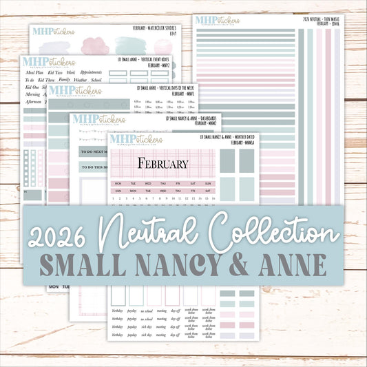 FEBRUARY 2026 Neutral Collection Stickers for Small Nancy & Anne. Laurel Denise Planners || MN