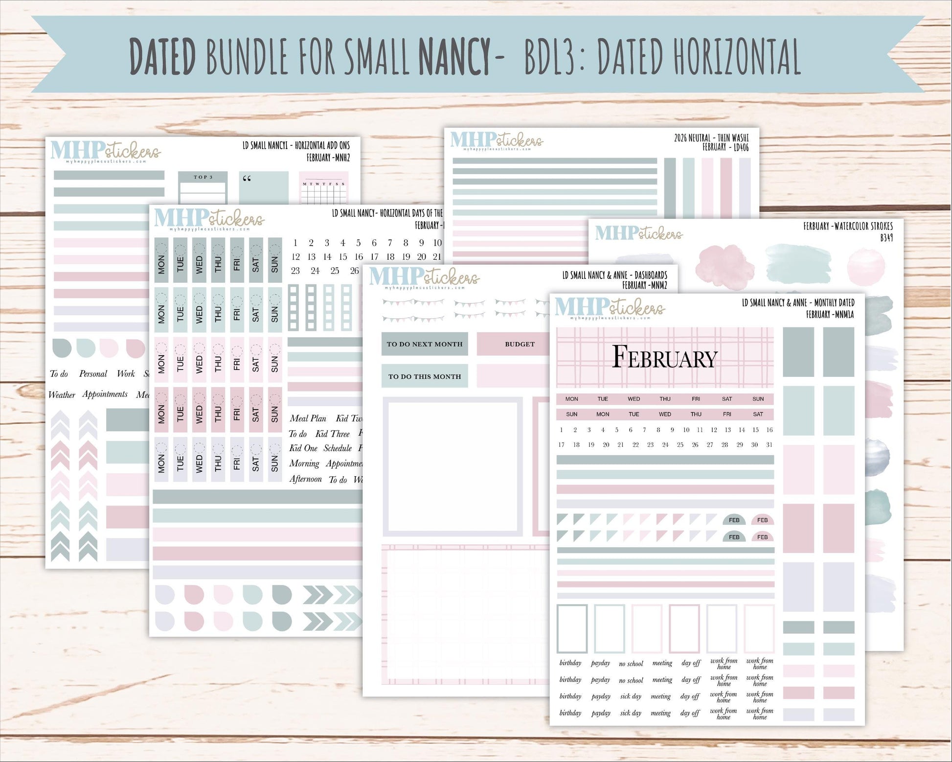 FEBRUARY 2026 Neutral Collection Stickers for Small Nancy & Anne. Laurel Denise Planners || MN