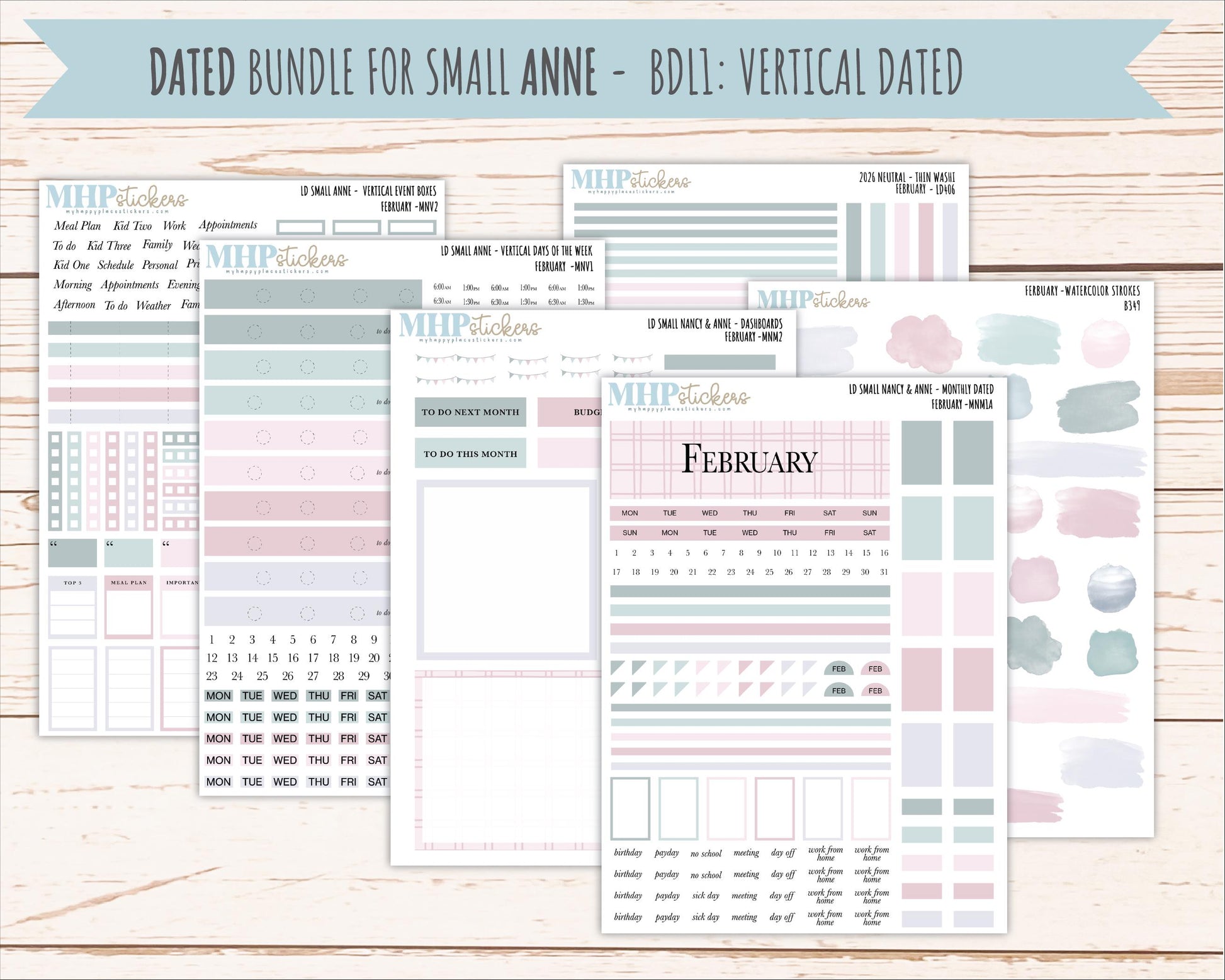 FEBRUARY 2026 Neutral Collection Stickers for Small Nancy & Anne. Laurel Denise Planners || MN