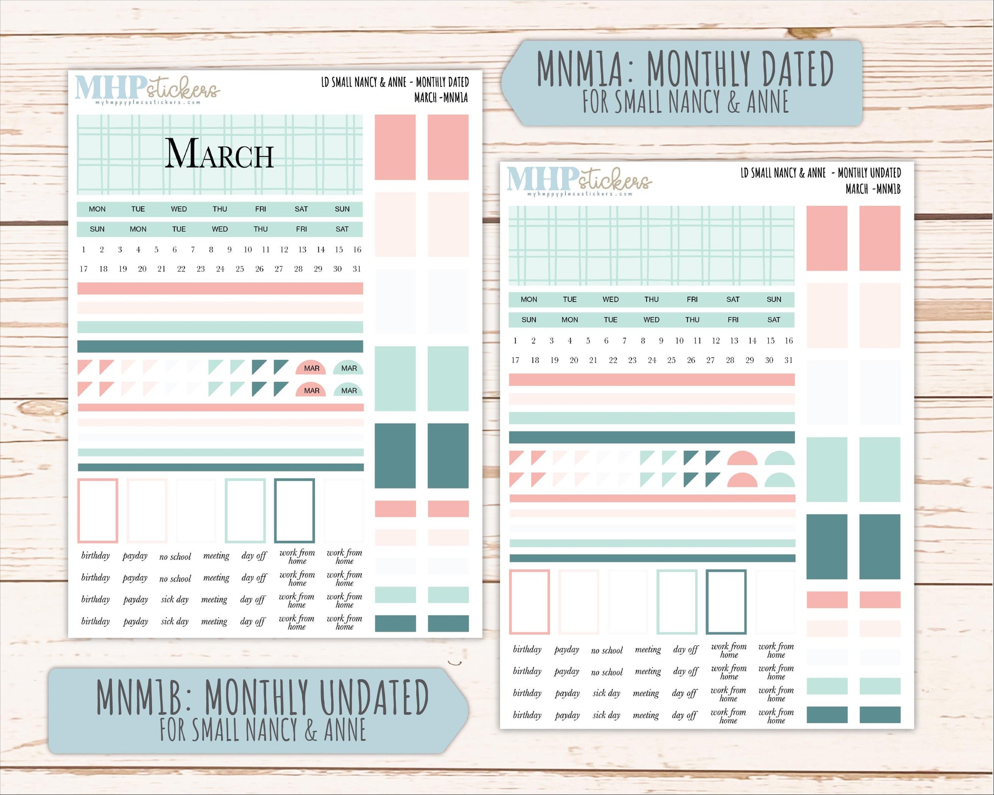MARCH 2026 Neutral Collection Stickers for Small Nancy & Anne. Laurel Denise Planners || MN
