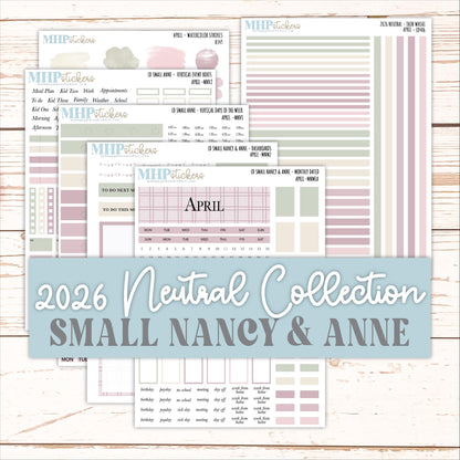 APRIL 2026 Neutral Collection Stickers for Small Nancy & Anne. Laurel Denise Planners || MN