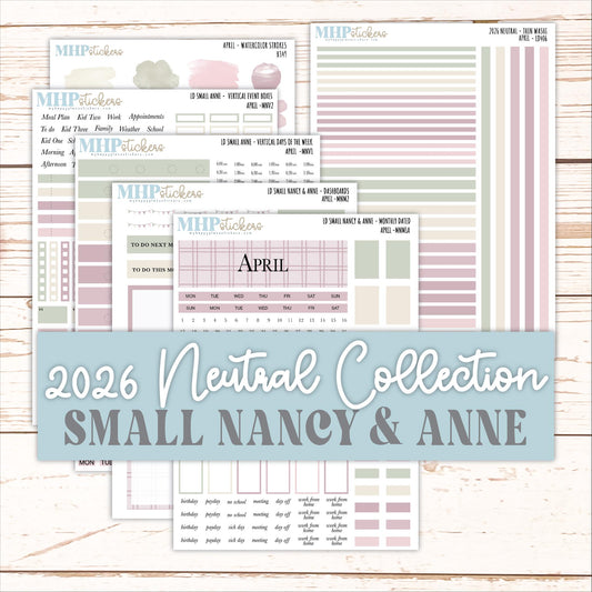 APRIL 2026 Neutral Collection Stickers for Small Nancy & Anne. Laurel Denise Planners || MN