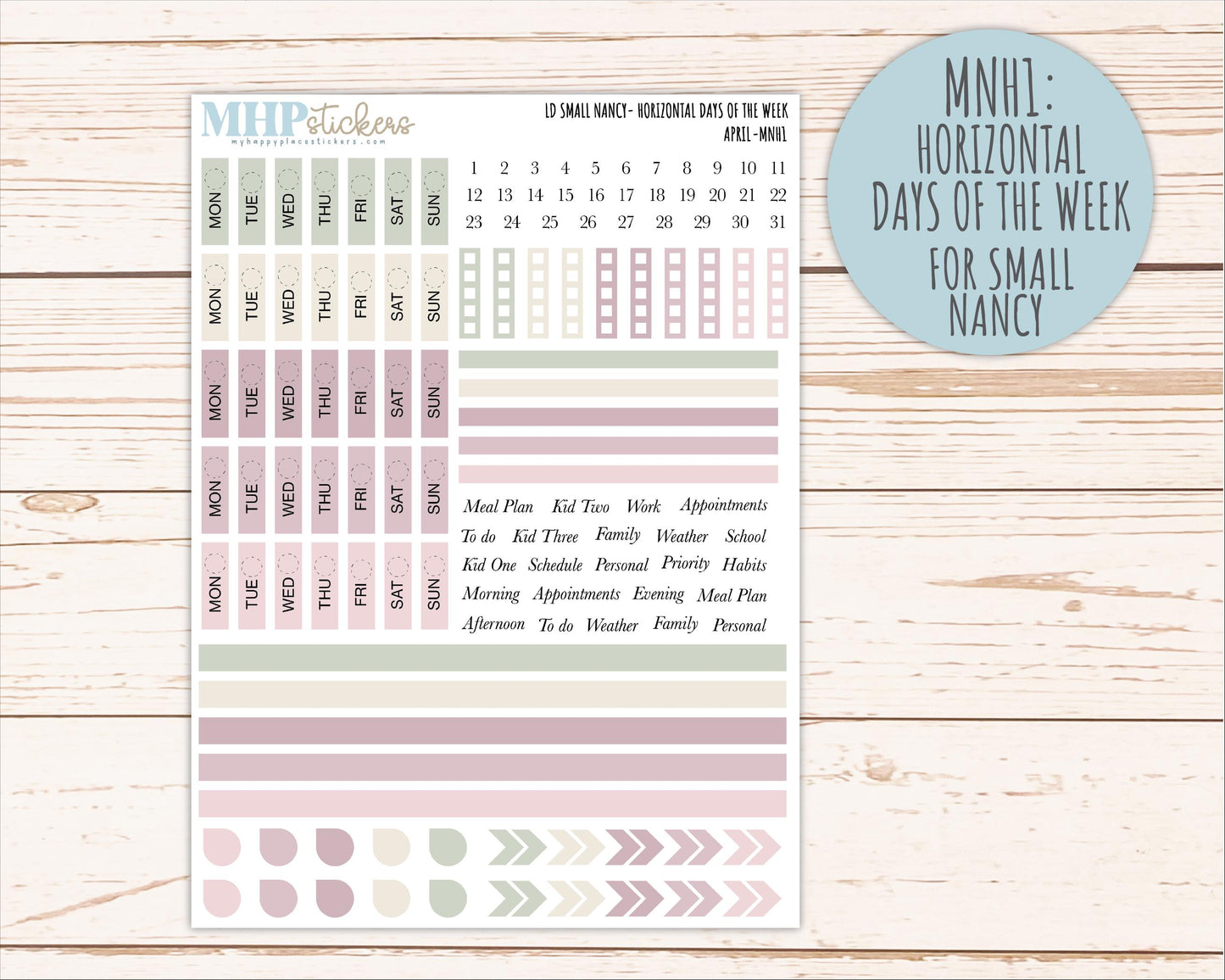 APRIL 2026 Neutral Collection Stickers for Small Nancy & Anne. Laurel Denise Planners || MN