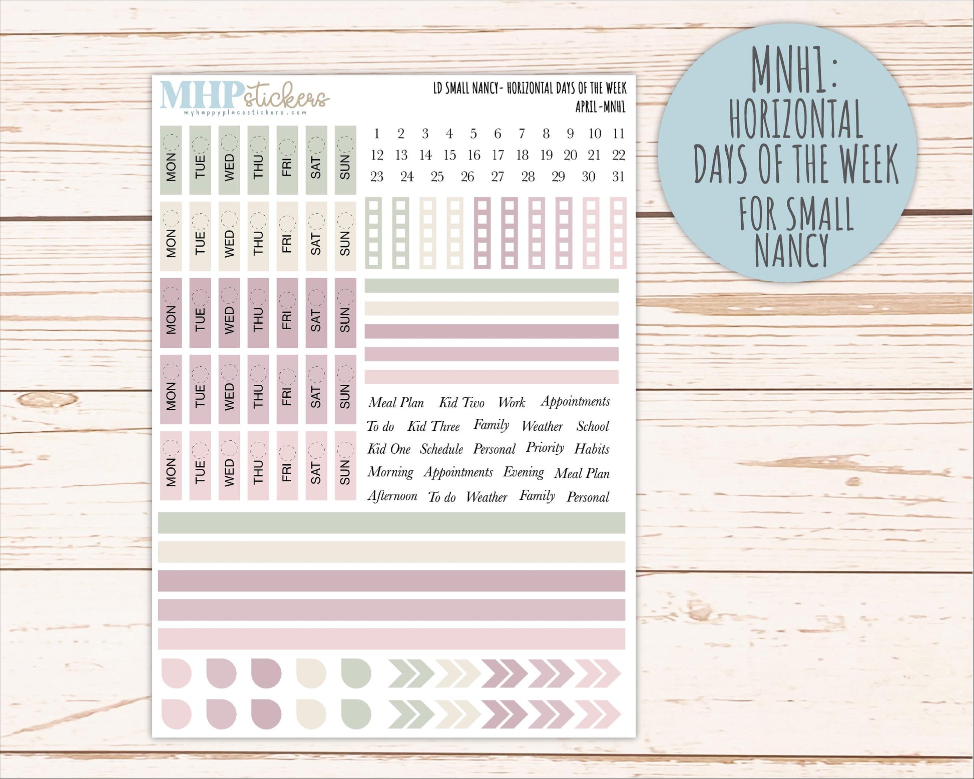 APRIL 2026 Neutral Collection Stickers for Small Nancy & Anne. Laurel Denise Planners || MN