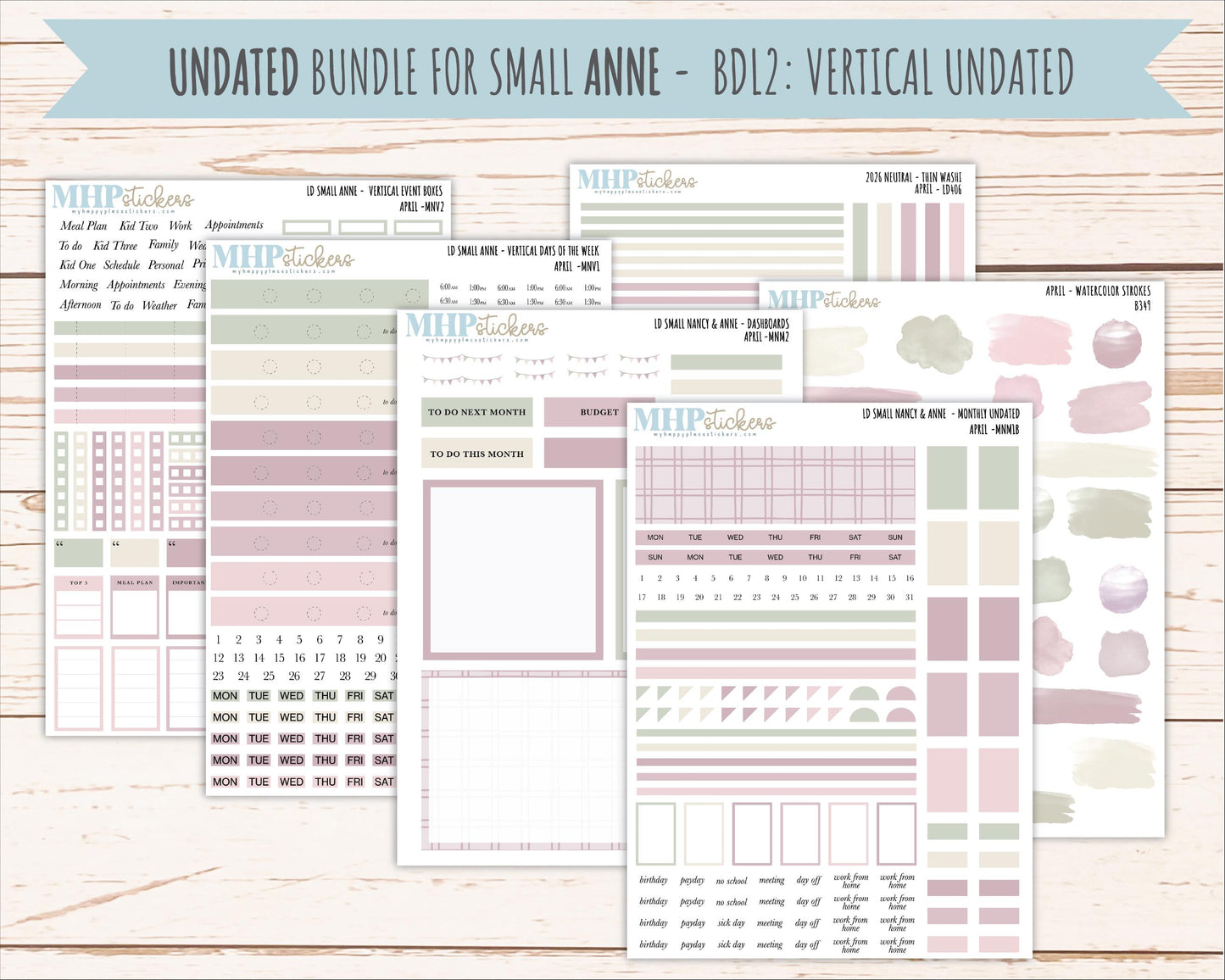 APRIL 2026 Neutral Collection Stickers for Small Nancy & Anne. Laurel Denise Planners || MN