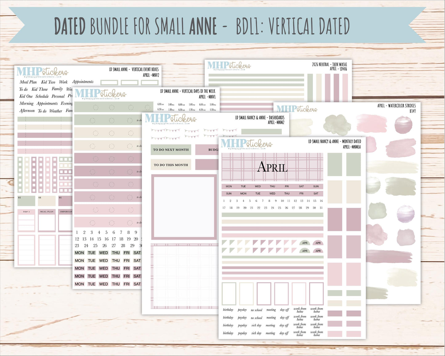 APRIL 2026 Neutral Collection Stickers for Small Nancy & Anne. Laurel Denise Planners || MN