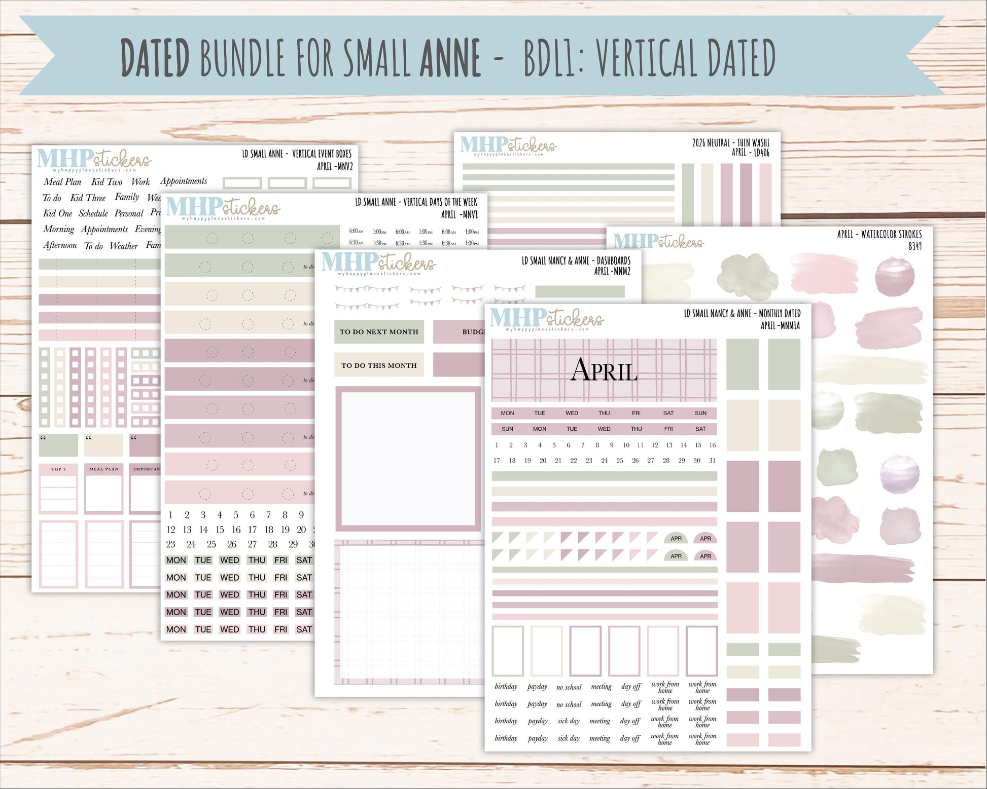 APRIL 2026 Neutral Collection Stickers for Small Nancy & Anne. Laurel Denise Planners || MN