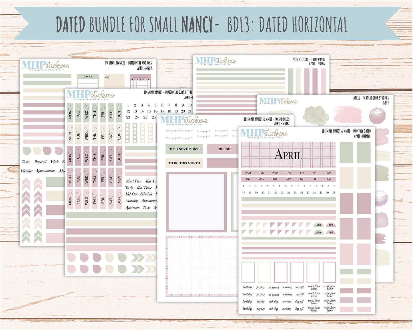 APRIL 2026 Neutral Collection Stickers for Small Nancy & Anne. Laurel Denise Planners || MN