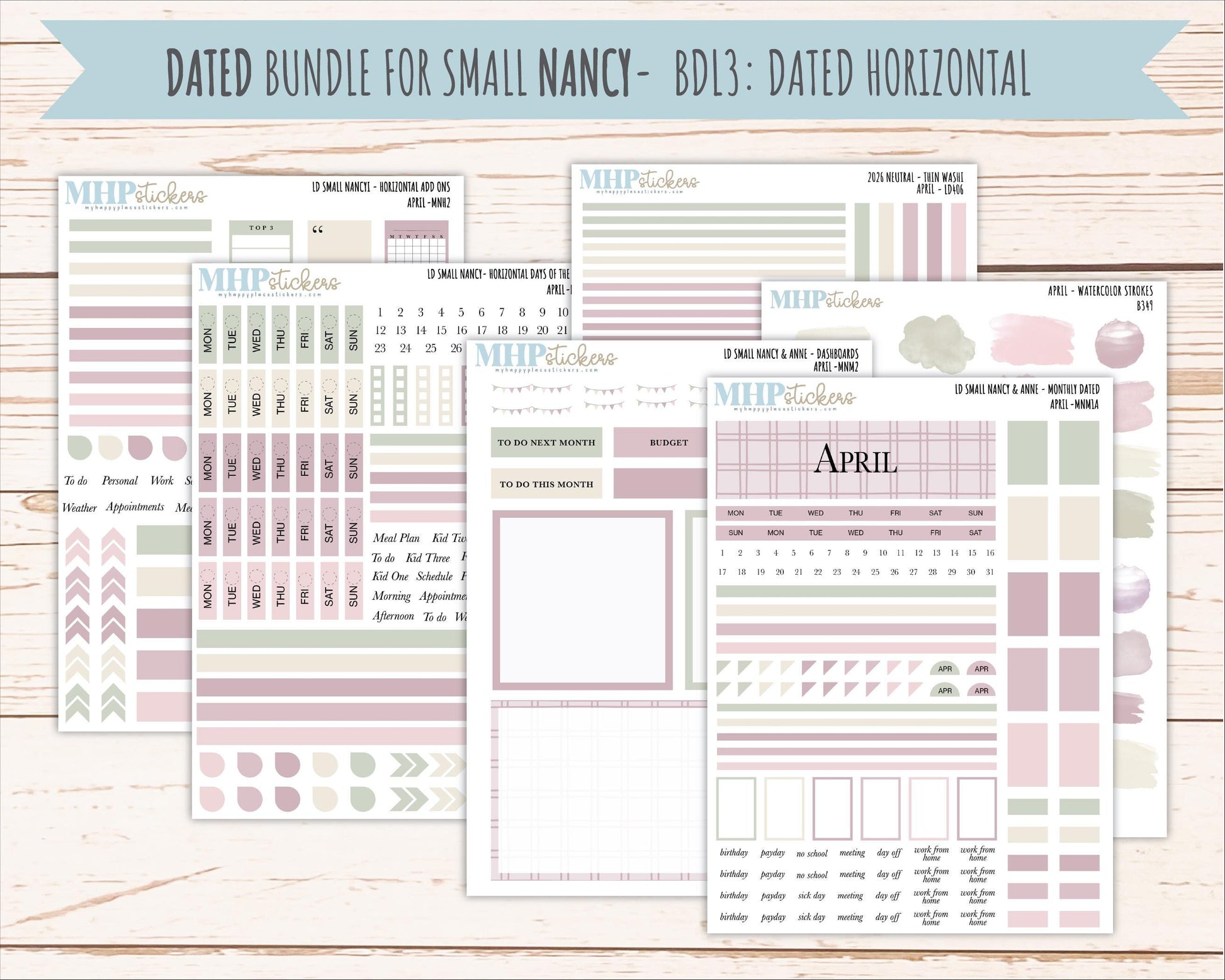 APRIL 2026 Neutral Collection Stickers for Small Nancy & Anne. Laurel Denise Planners || MN