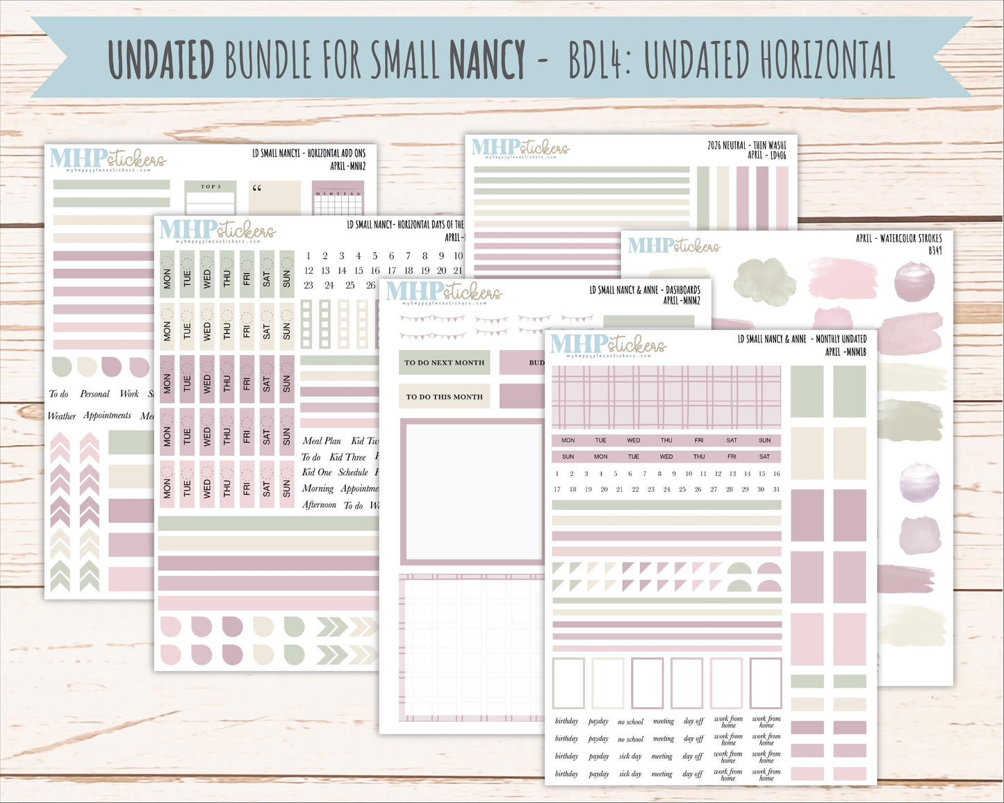APRIL 2026 Neutral Collection Stickers for Small Nancy & Anne. Laurel Denise Planners || MN
