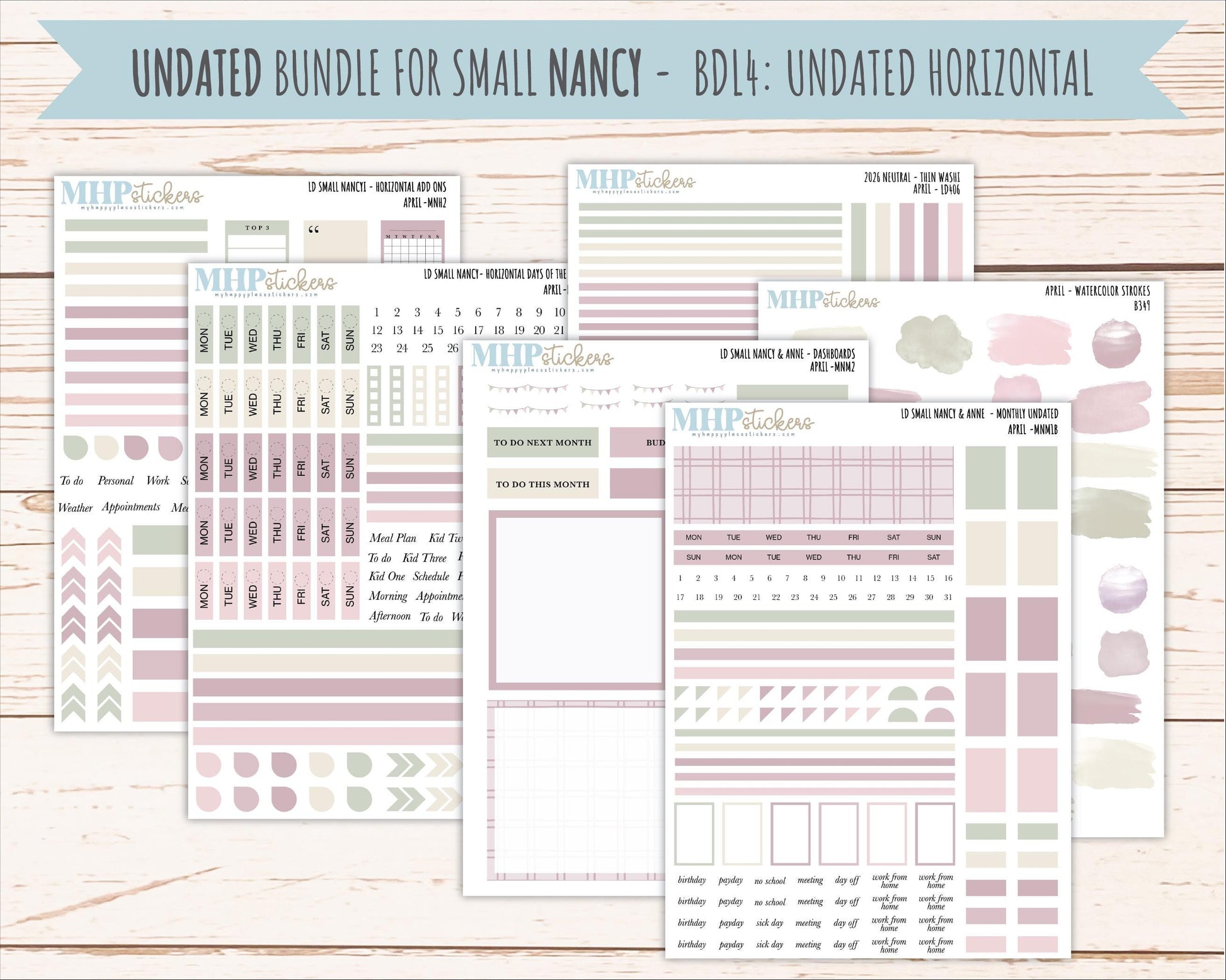 APRIL 2026 Neutral Collection Stickers for Small Nancy & Anne. Laurel Denise Planners || MN