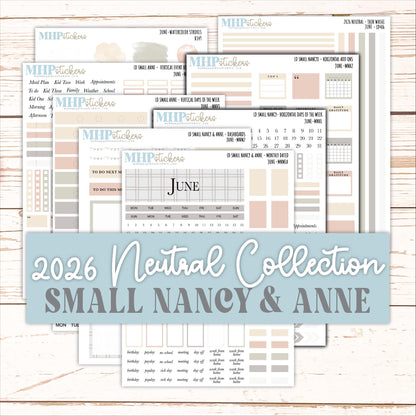 JUNE 2026 Neutral Collection Stickers for Small Nancy & Anne. Laurel Denise Planners || MN