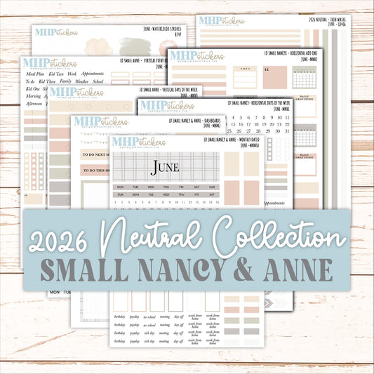 JUNE 2026 Neutral Collection Stickers for Small Nancy & Anne. Laurel Denise Planners || MN