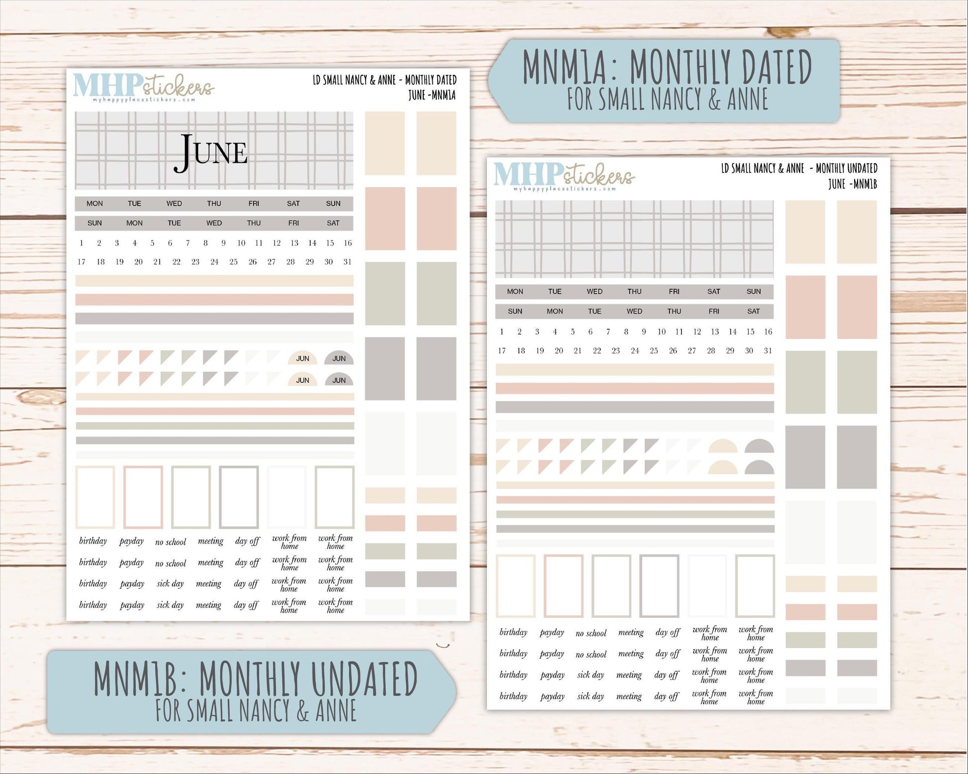 JUNE 2026 Neutral Collection Stickers for Small Nancy & Anne. Laurel Denise Planners || MN