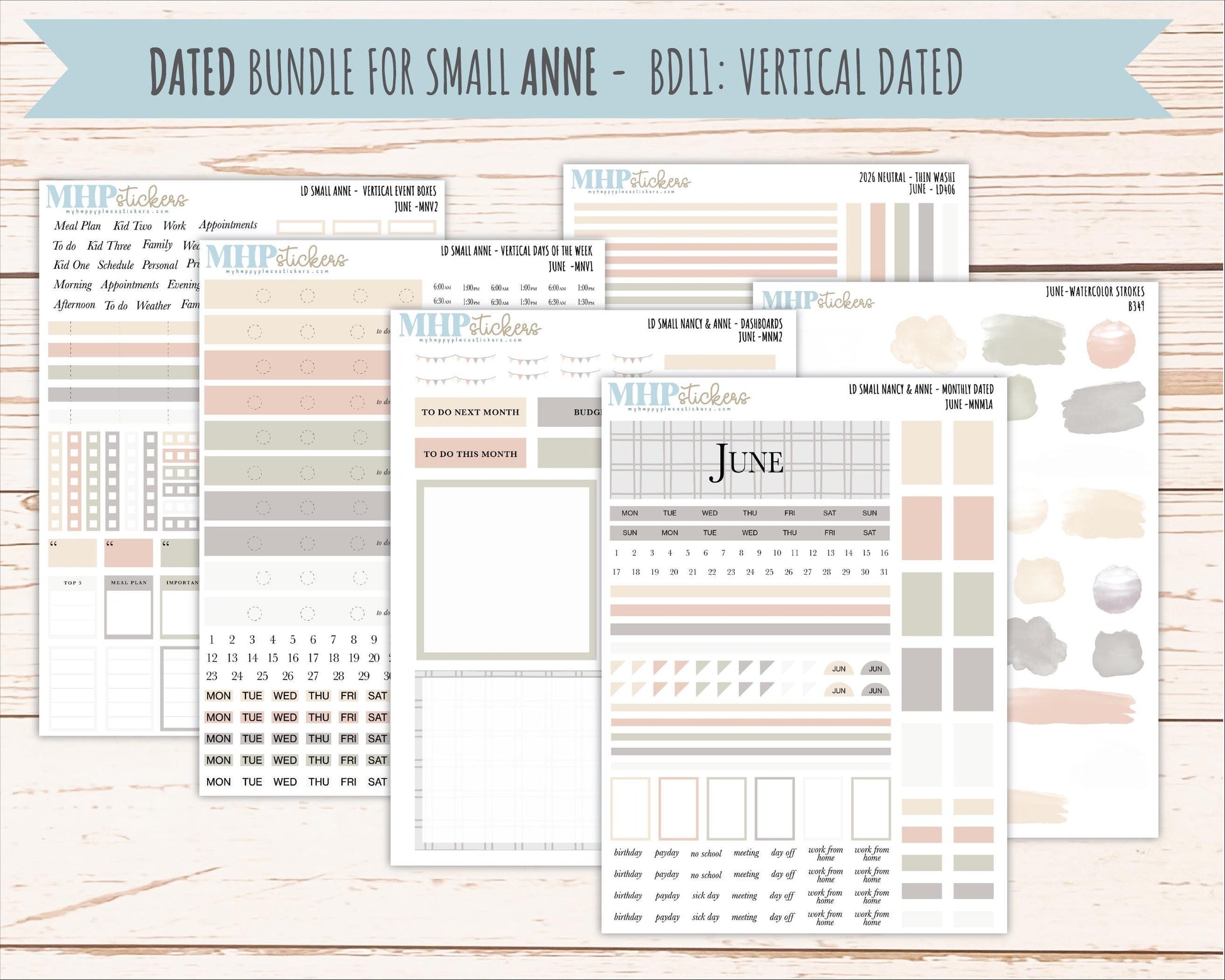 JUNE 2026 Neutral Collection Stickers for Small Nancy & Anne. Laurel Denise Planners || MN