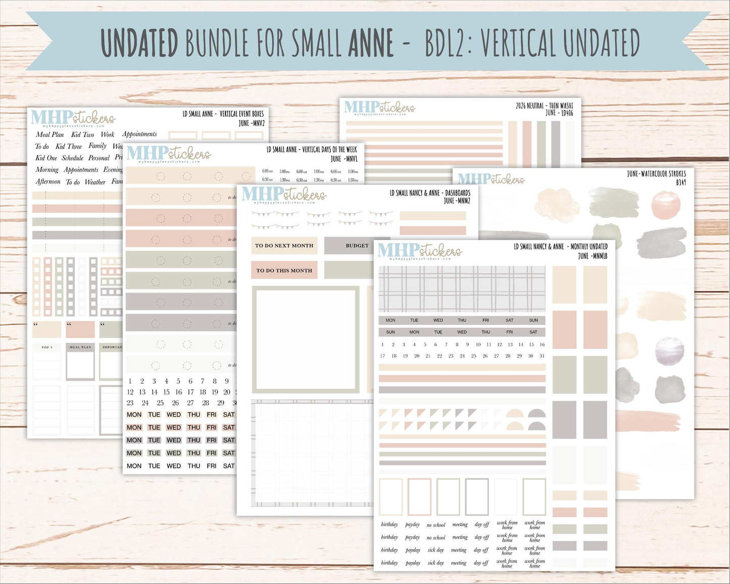 JUNE 2026 Neutral Collection Stickers for Small Nancy & Anne. Laurel Denise Planners || MN