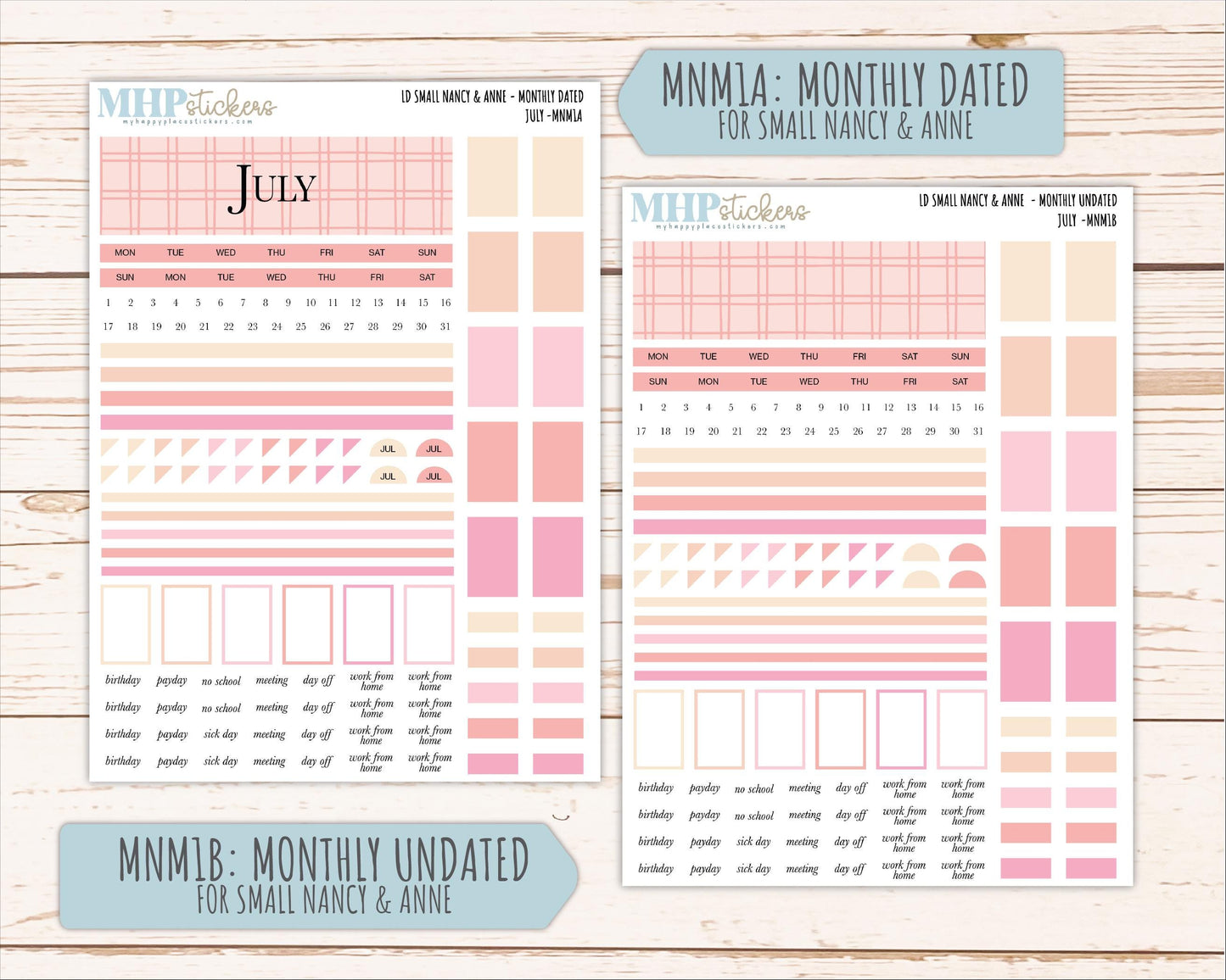 JULY 2026 Neutral Collection Stickers for Small Nancy & Anne. Laurel Denise Planners || MN