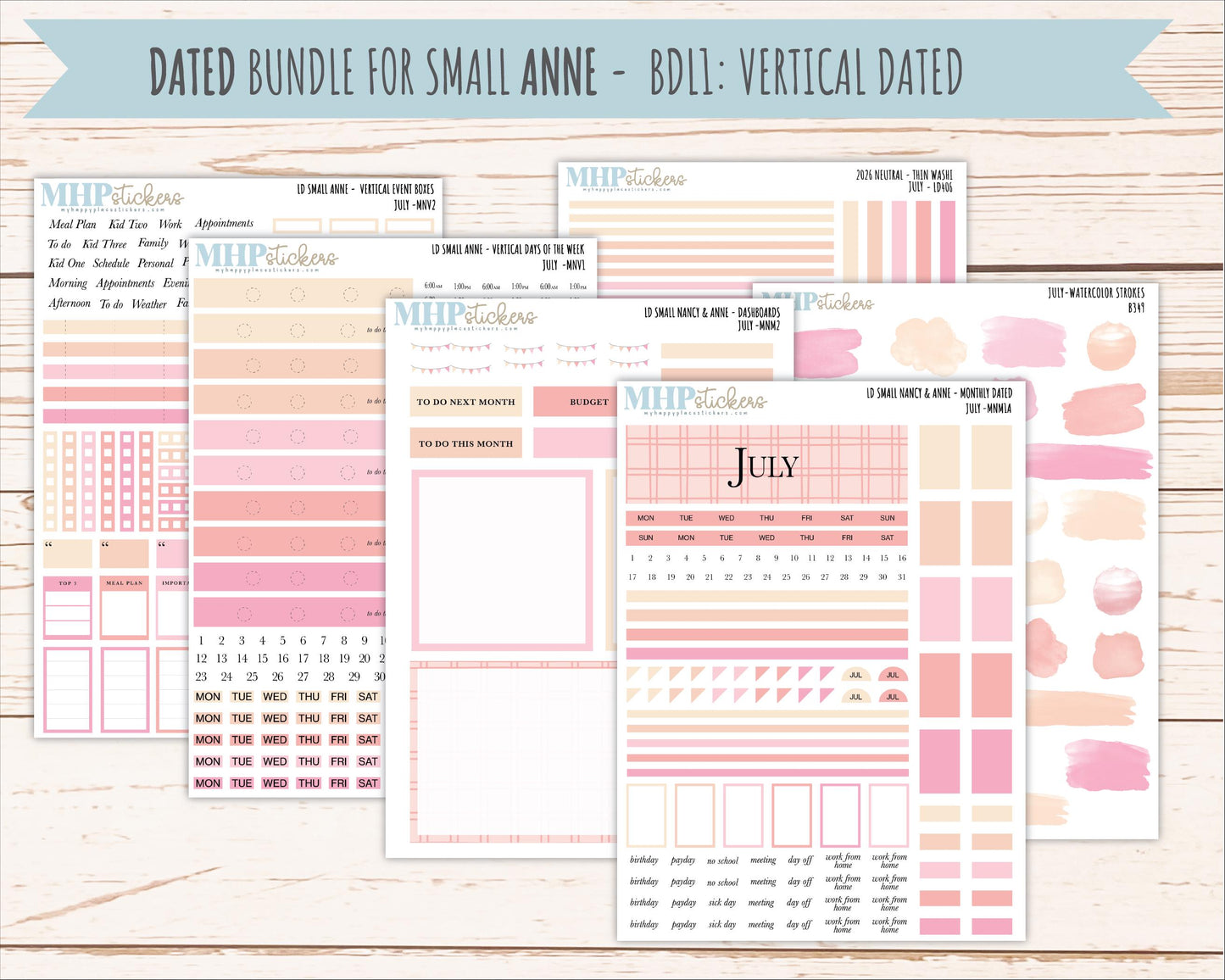 JULY 2026 Neutral Collection Stickers for Small Nancy & Anne. Laurel Denise Planners || MN