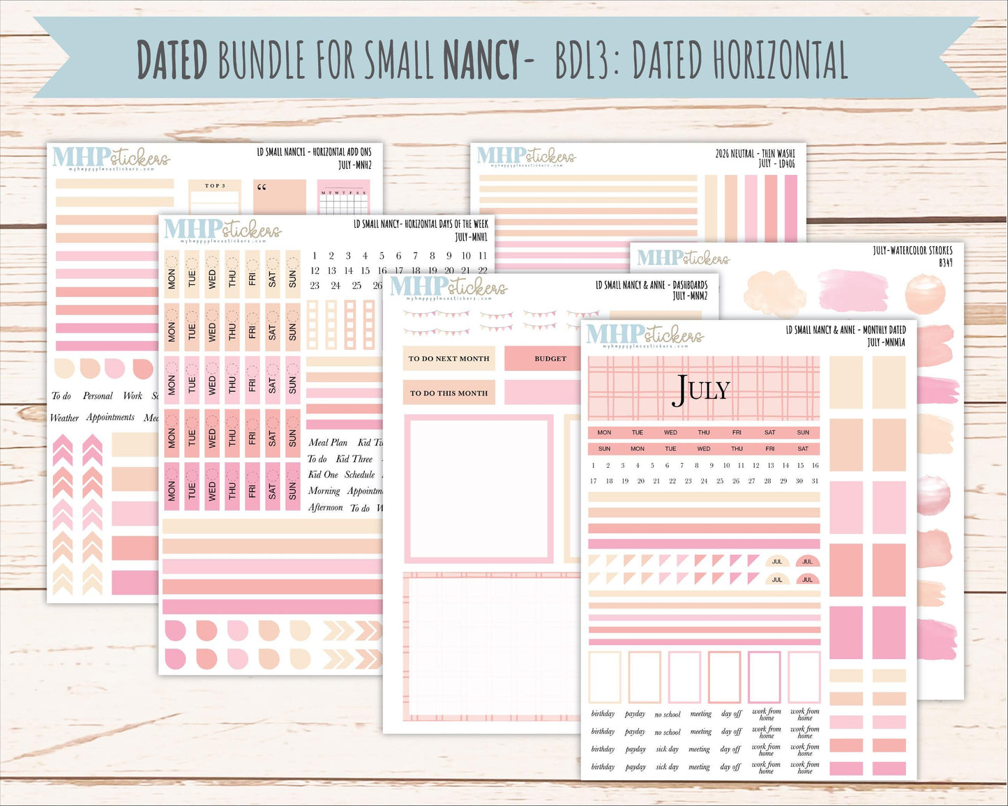 JULY 2026 Neutral Collection Stickers for Small Nancy & Anne. Laurel Denise Planners || MN