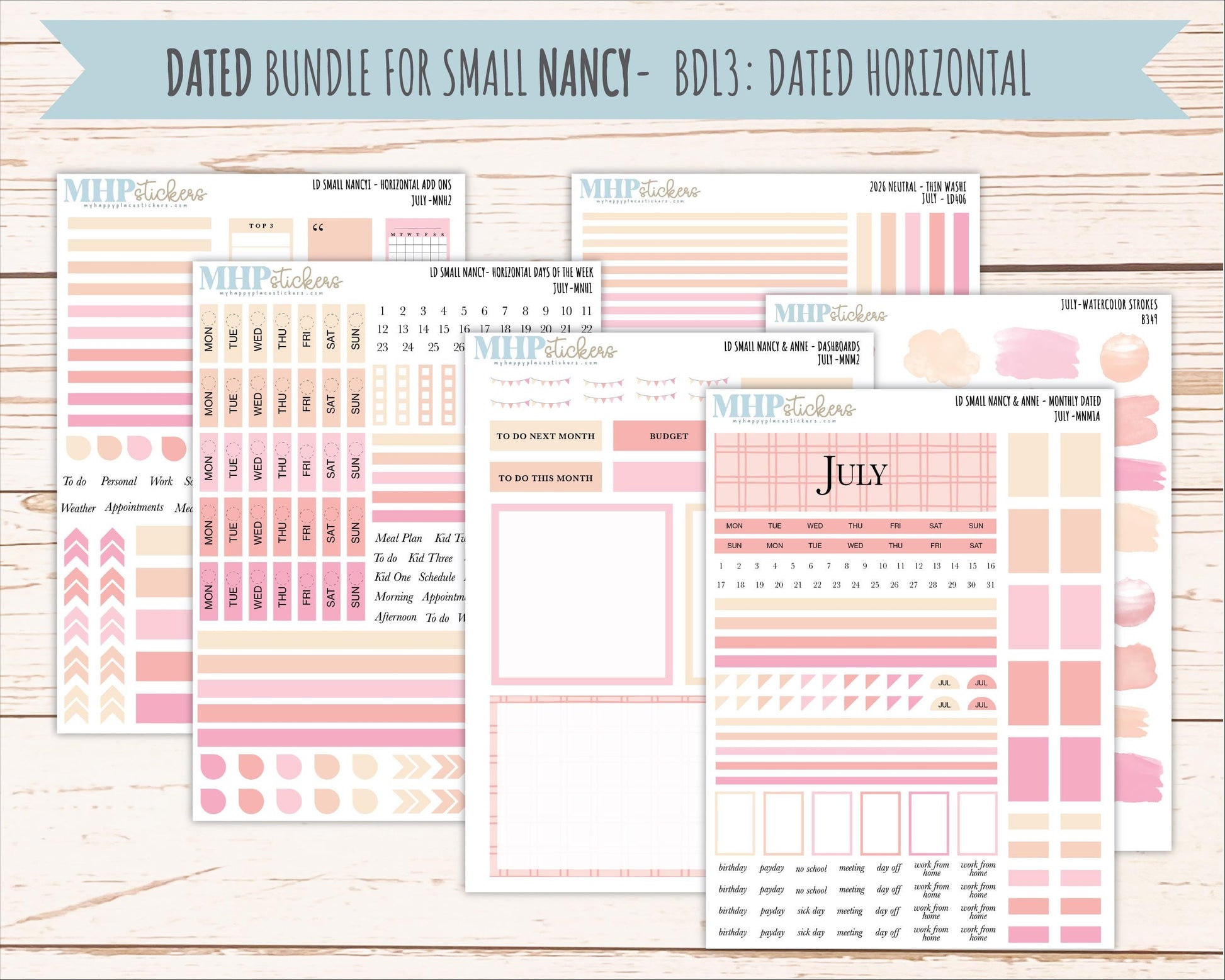 JULY 2026 Neutral Collection Stickers for Small Nancy & Anne. Laurel Denise Planners || MN