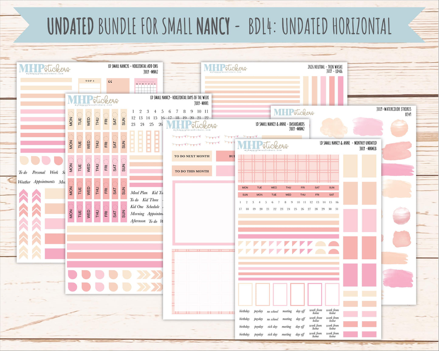 JULY 2026 Neutral Collection Stickers for Small Nancy & Anne. Laurel Denise Planners || MN
