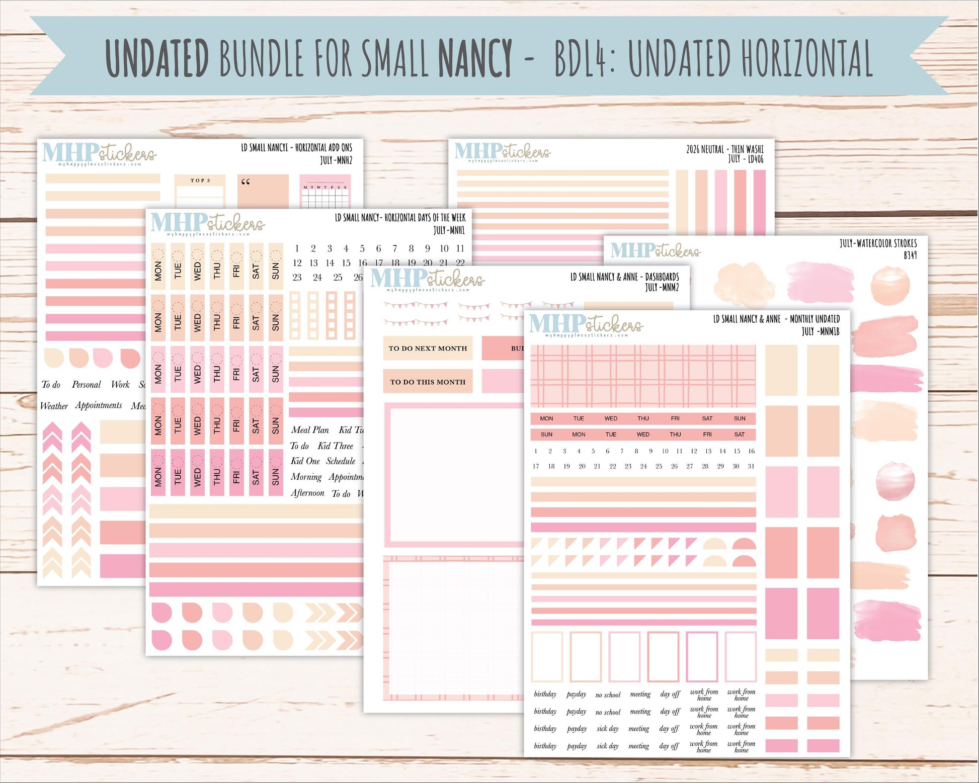 JULY 2026 Neutral Collection Stickers for Small Nancy & Anne. Laurel Denise Planners || MN