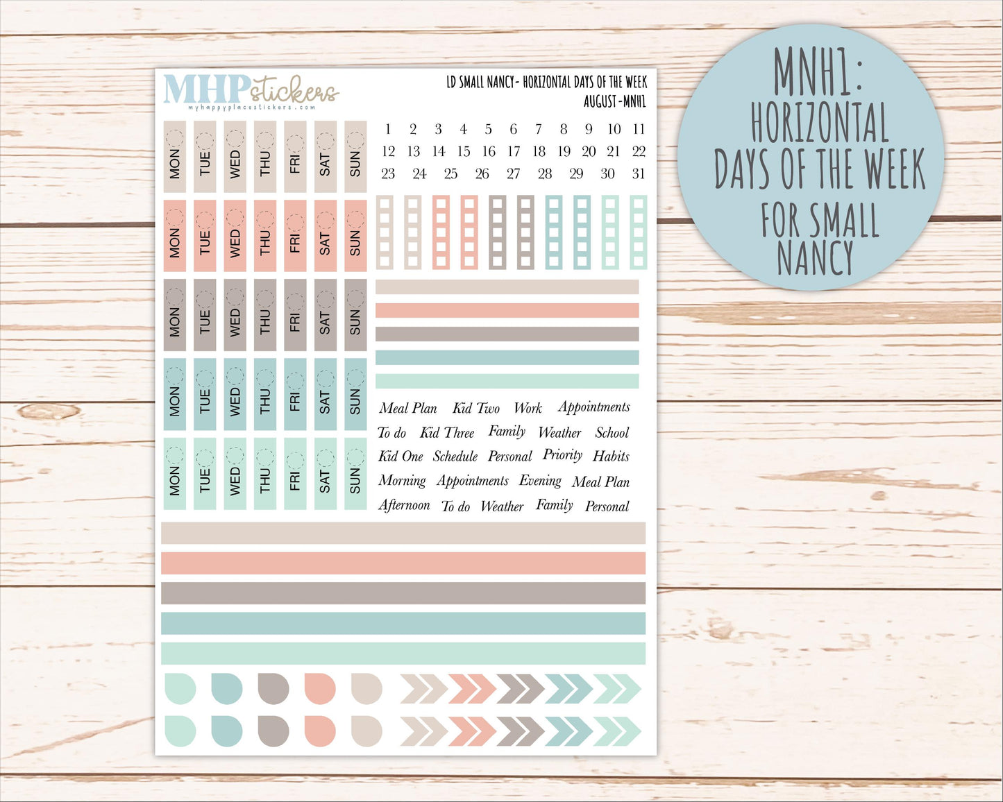 AUGUST 2026 Neutral Collection Stickers for Small Nancy & Anne. Laurel Denise Planners || MN