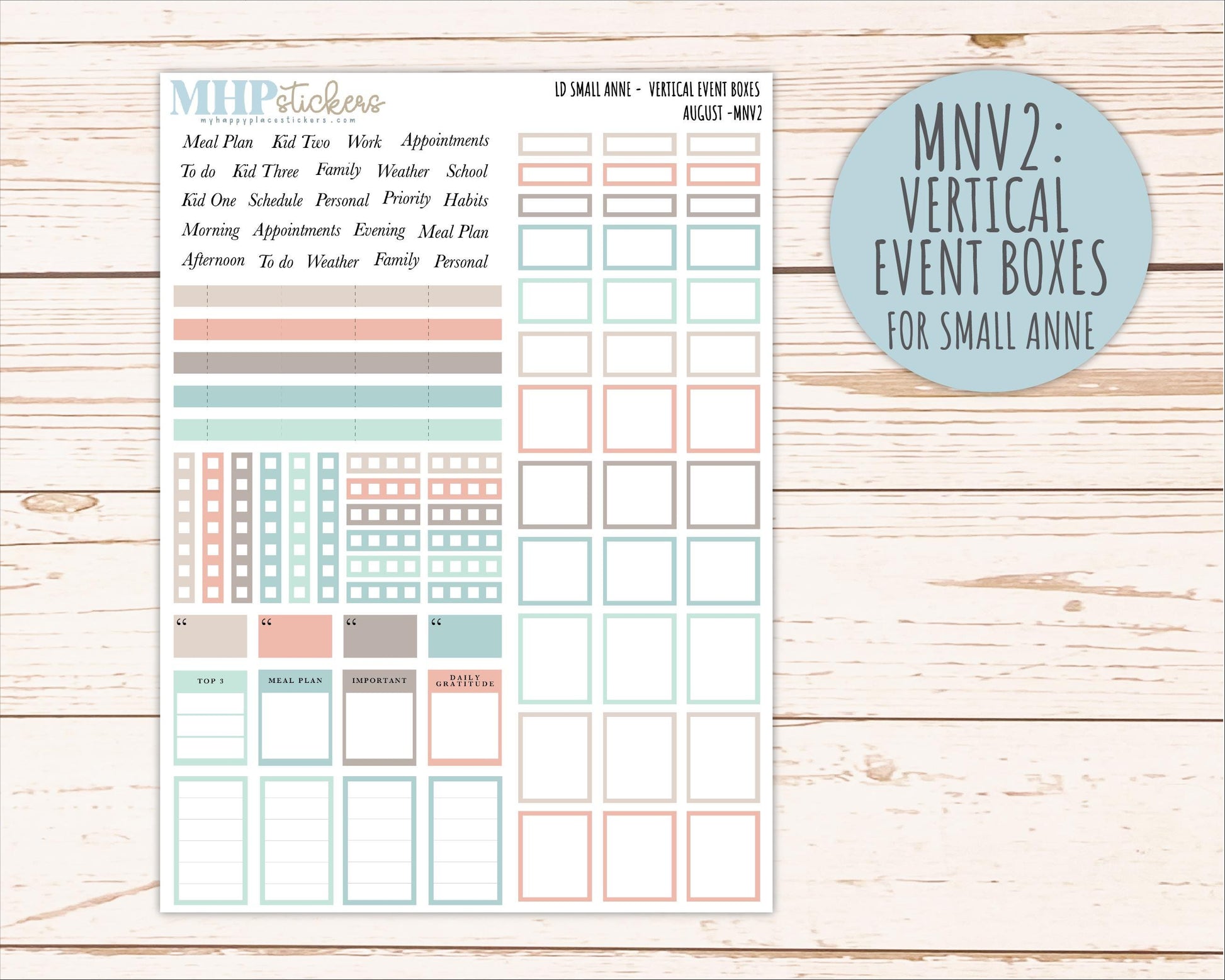 AUGUST 2026 Neutral Collection Stickers for Small Nancy & Anne. Laurel Denise Planners || MN