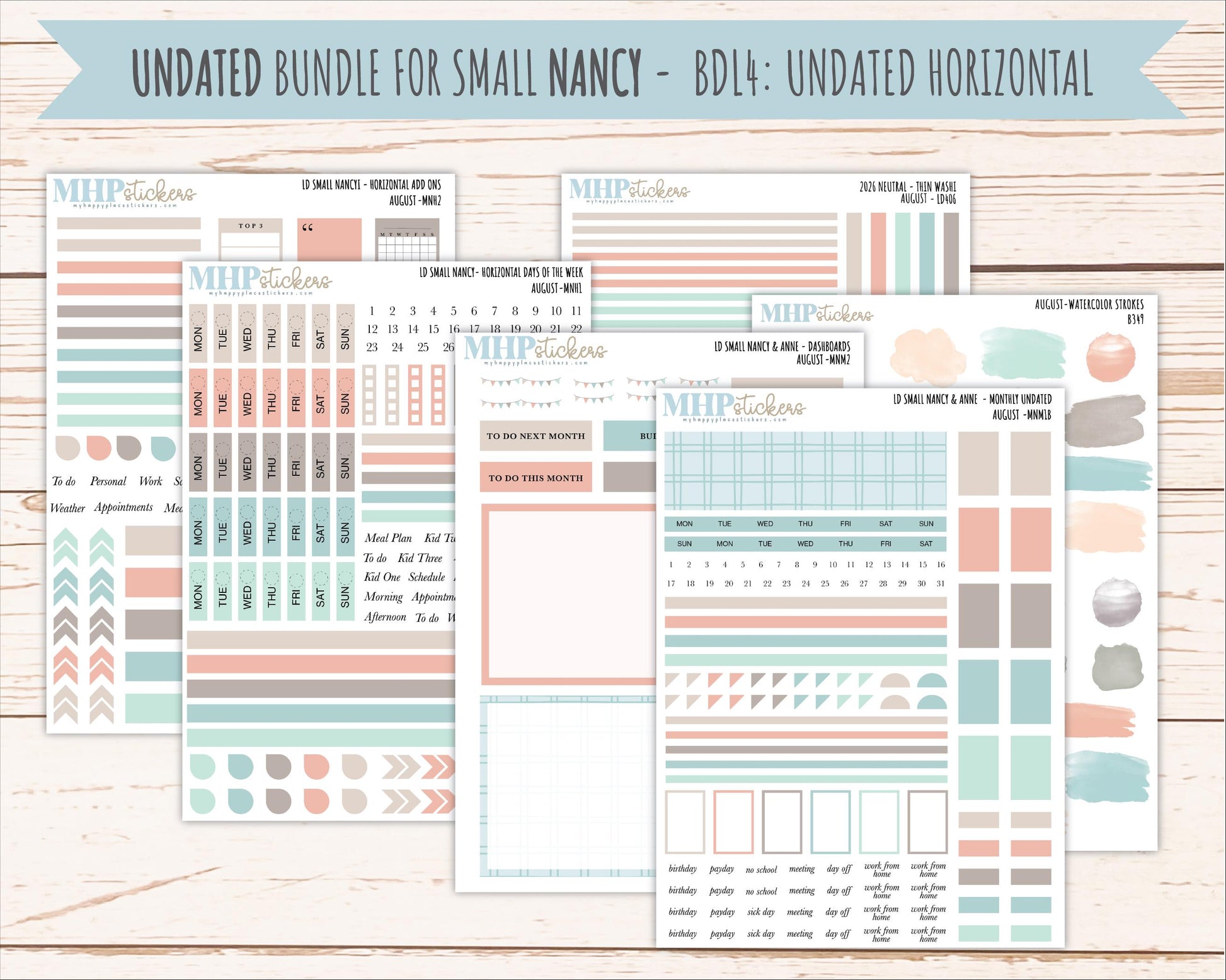 AUGUST 2026 Neutral Collection Stickers for Small Nancy & Anne. Laurel Denise Planners || MN