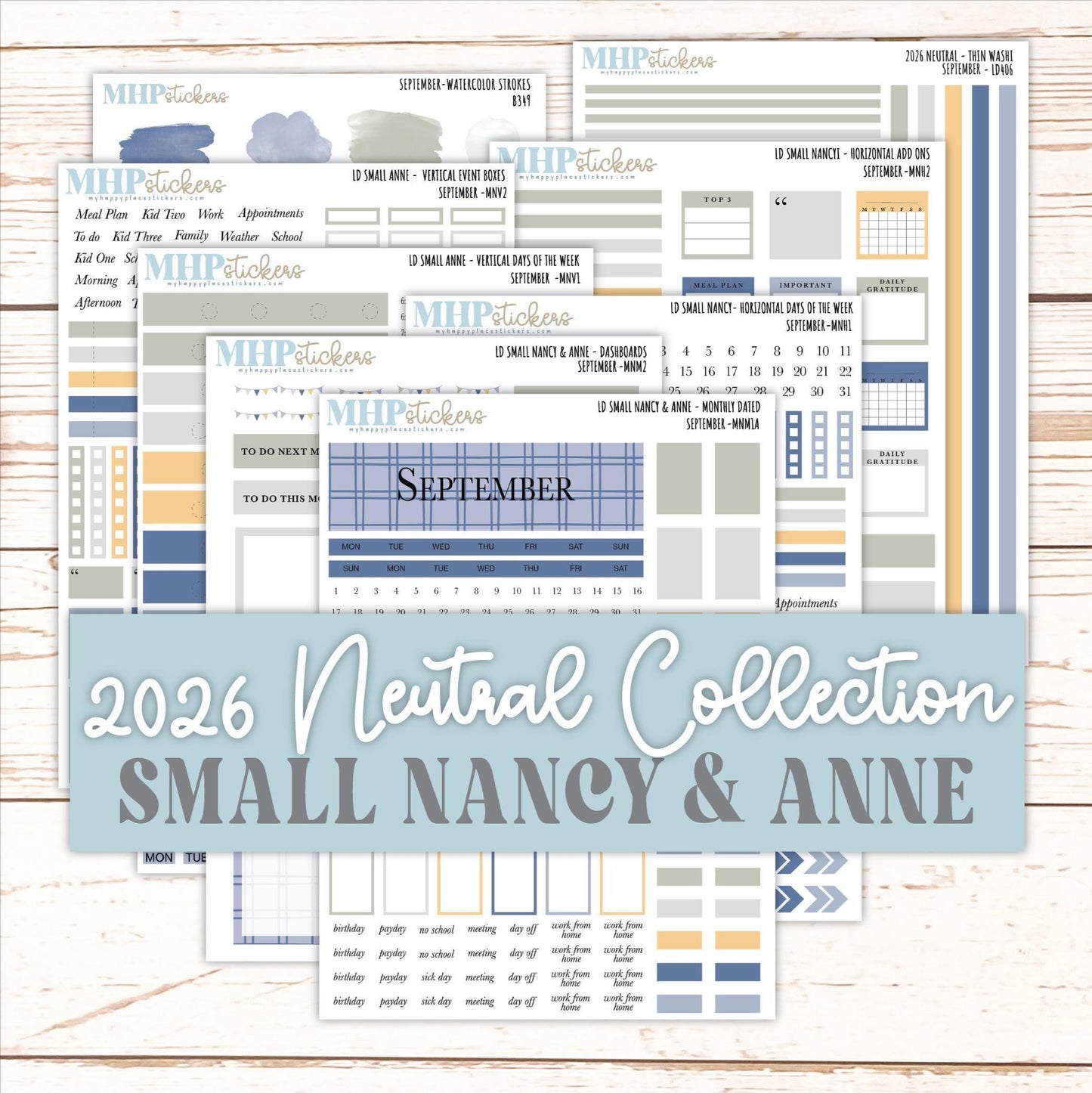 SEPTEMBER 2026 Neutral Collection Stickers for Small Nancy & Anne. Laurel Denise Planners || MN
