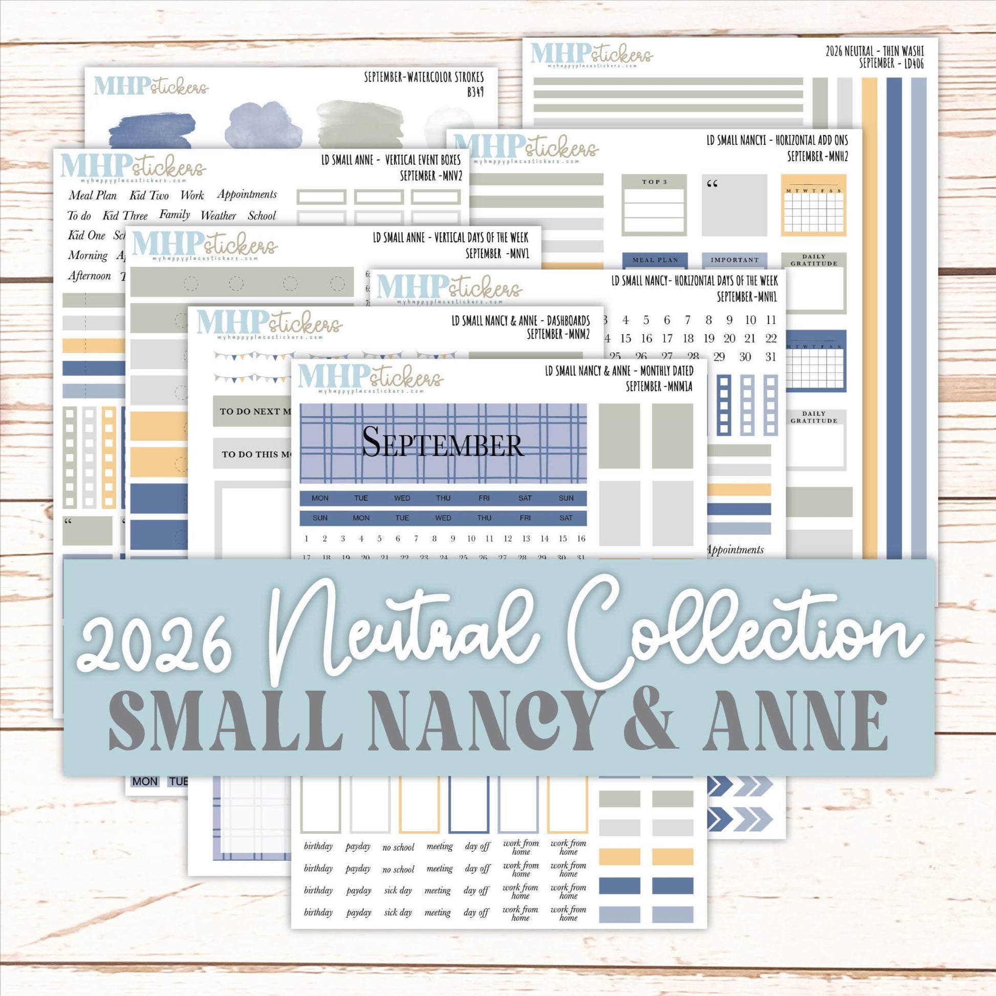 SEPTEMBER 2026 Neutral Collection Stickers for Small Nancy & Anne. Laurel Denise Planners || MN