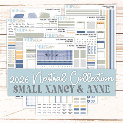 SEPTEMBER 2026 Neutral Collection Stickers for Small Nancy & Anne. Laurel Denise Planners || MN