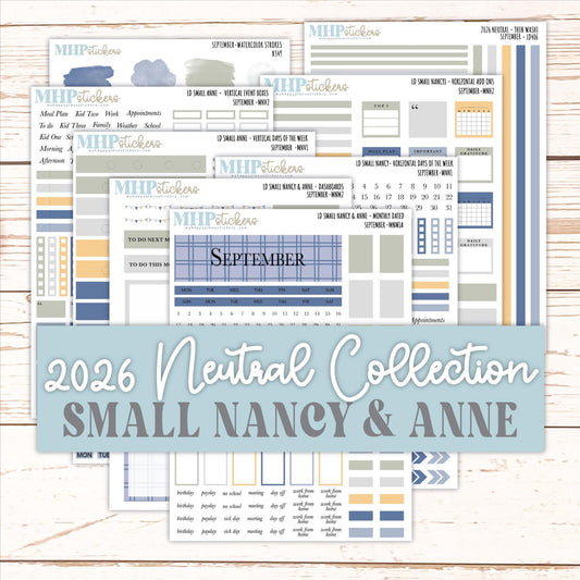SEPTEMBER 2026 Neutral Collection Stickers for Small Nancy & Anne. Laurel Denise Planners || MN