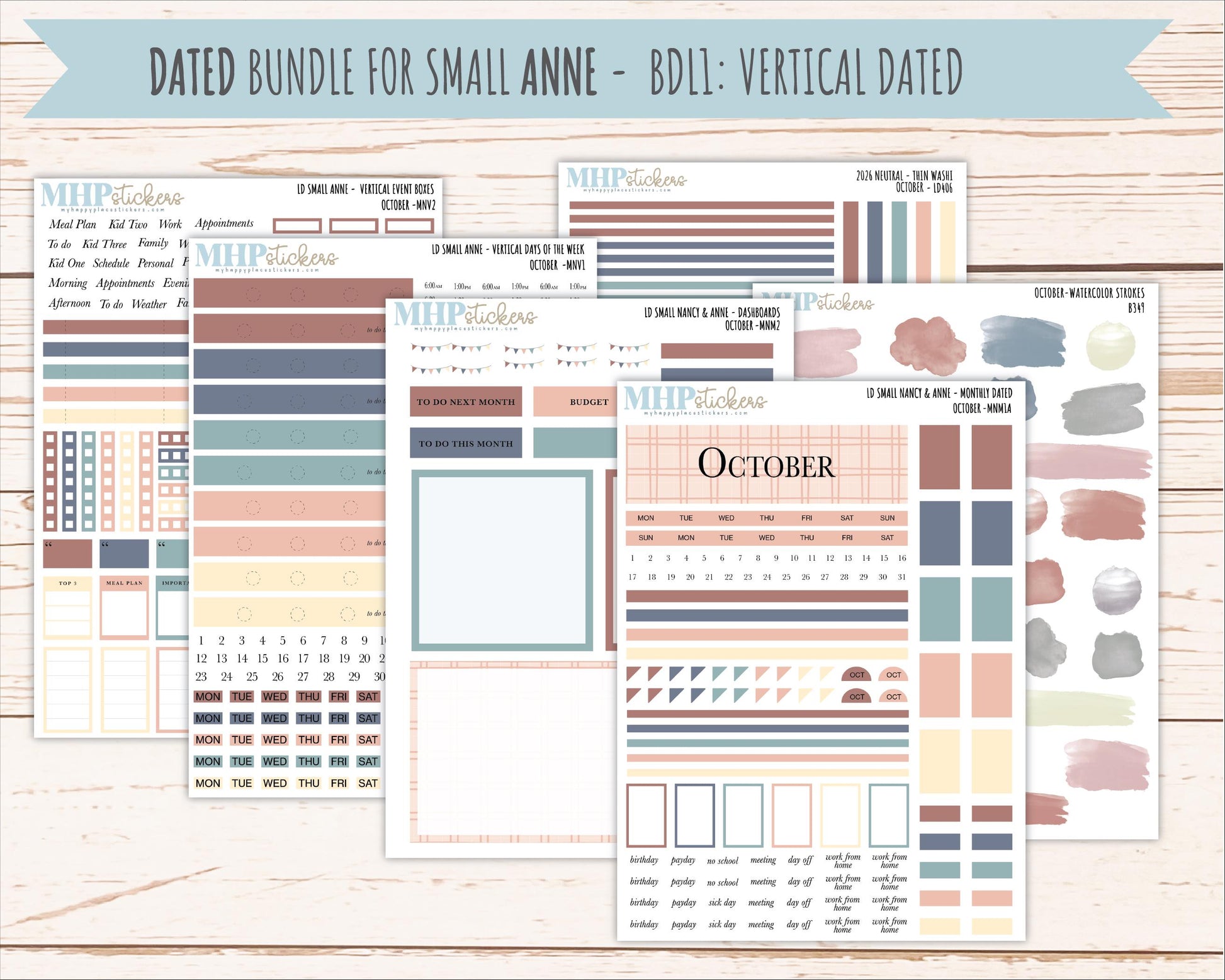 OCTOBER 2026 Neutral Collection Stickers for Small Nancy & Anne. Laurel Denise Planners || MN
