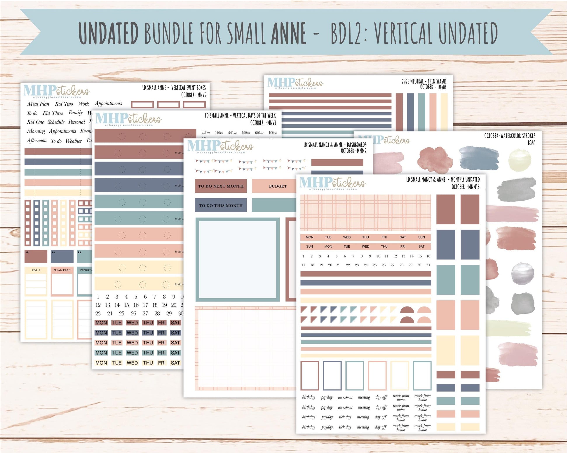 OCTOBER 2026 Neutral Collection Stickers for Small Nancy & Anne. Laurel Denise Planners || MN