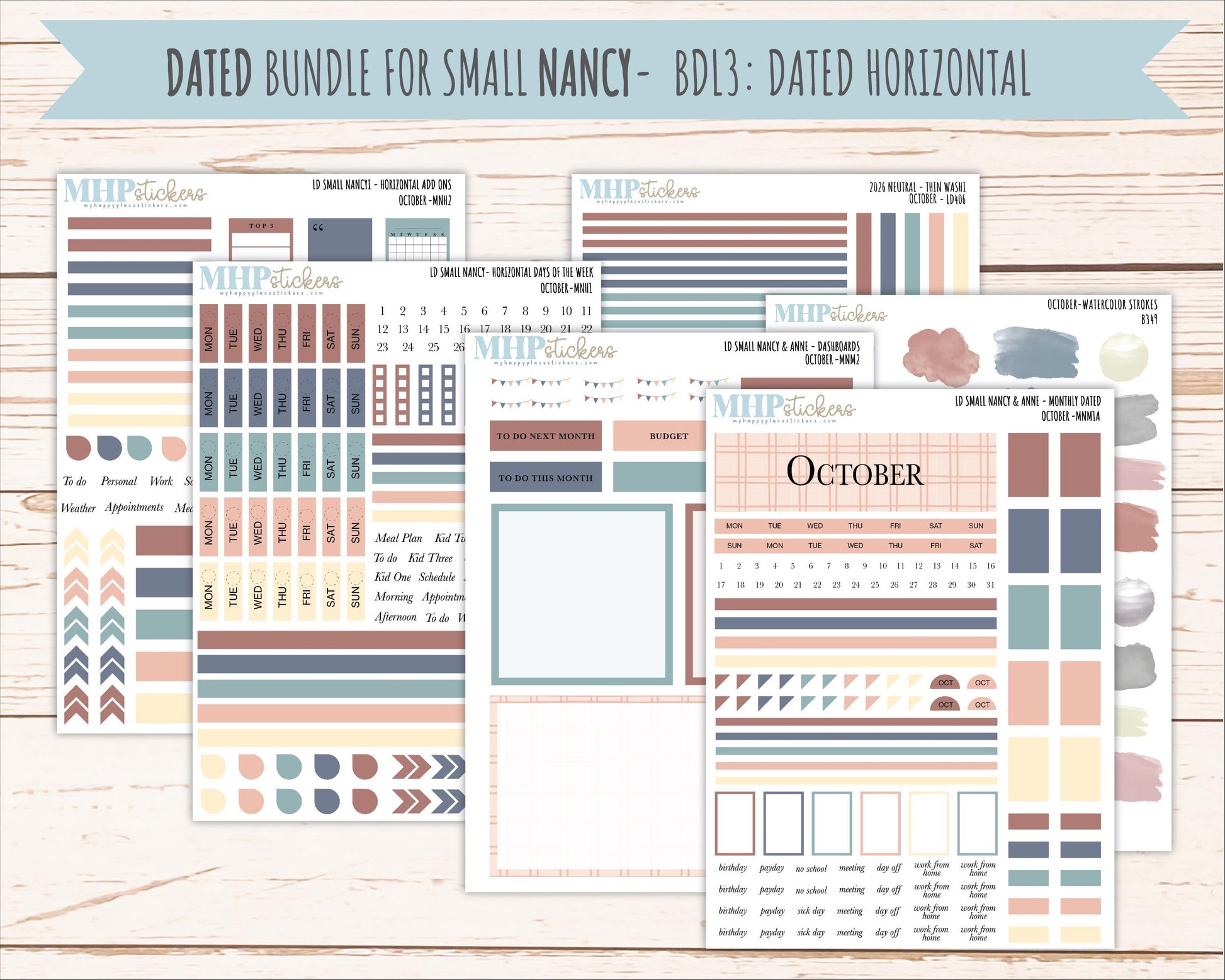 OCTOBER 2026 Neutral Collection Stickers for Small Nancy & Anne. Laurel Denise Planners || MN