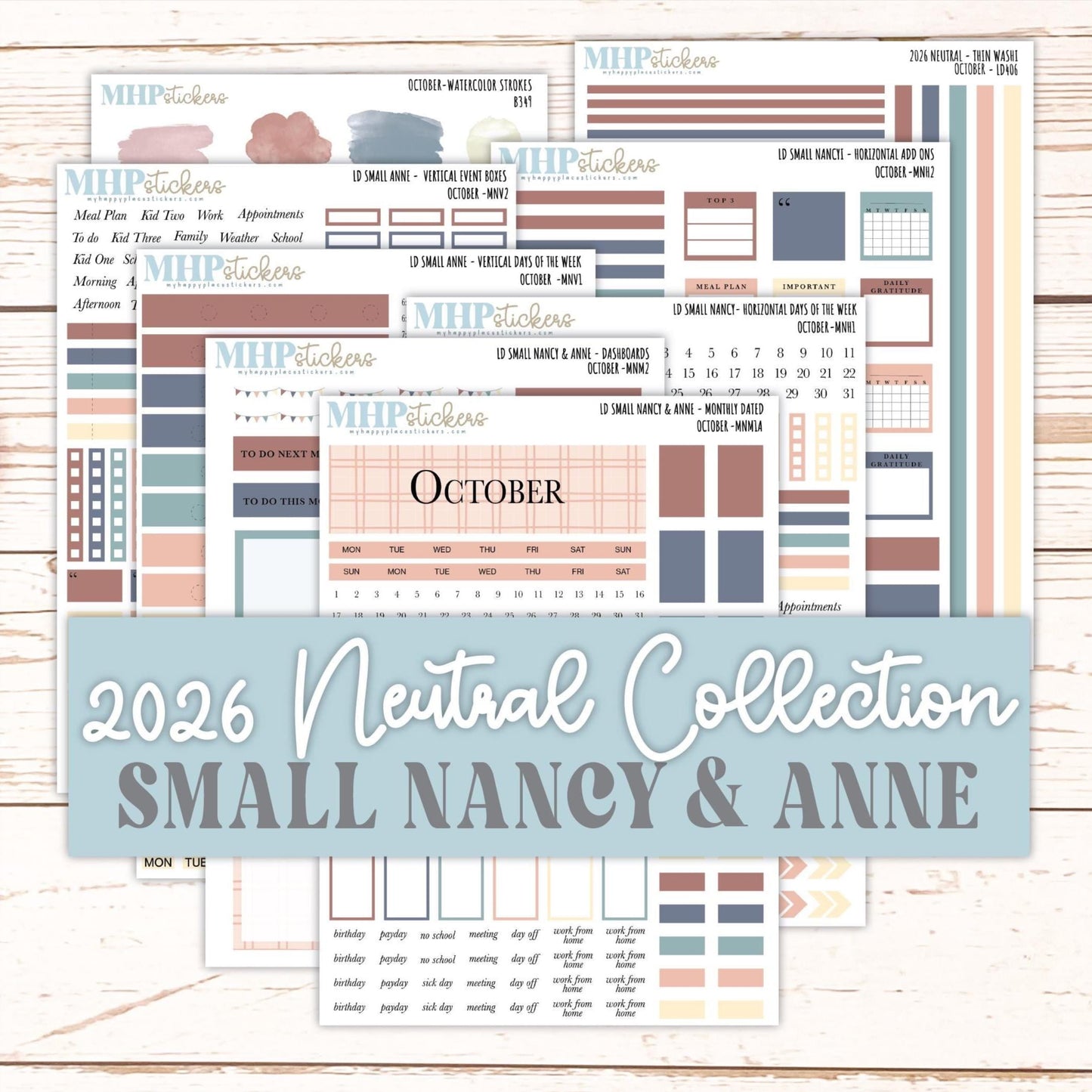 OCTOBER 2026 Neutral Collection Stickers for Small Nancy & Anne. Laurel Denise Planners || MN