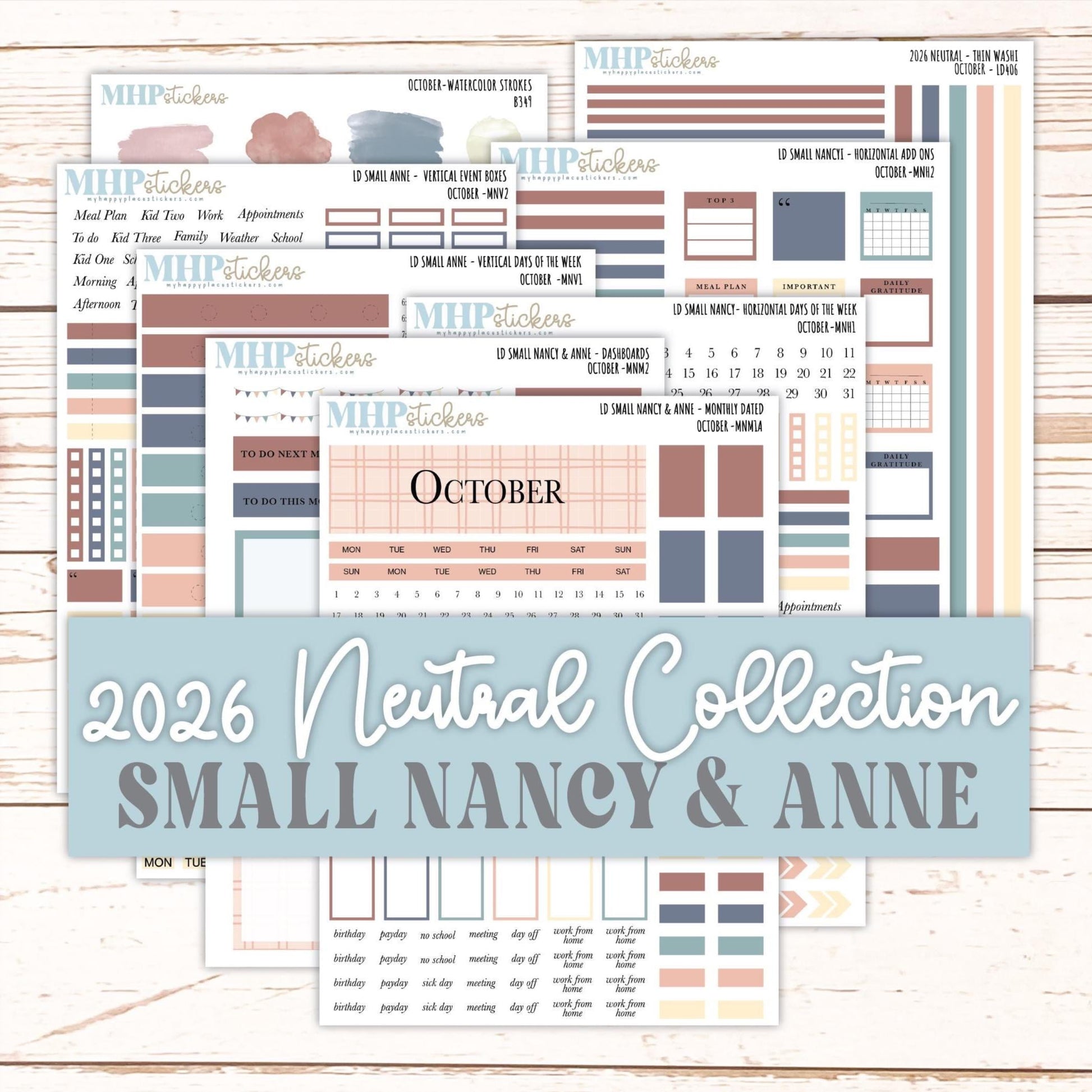 OCTOBER 2026 Neutral Collection Stickers for Small Nancy & Anne. Laurel Denise Planners || MN