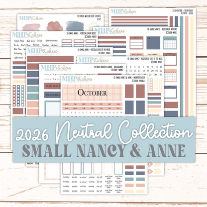 OCTOBER 2026 Neutral Collection Stickers for Small Nancy & Anne. Laurel Denise Planners || MN