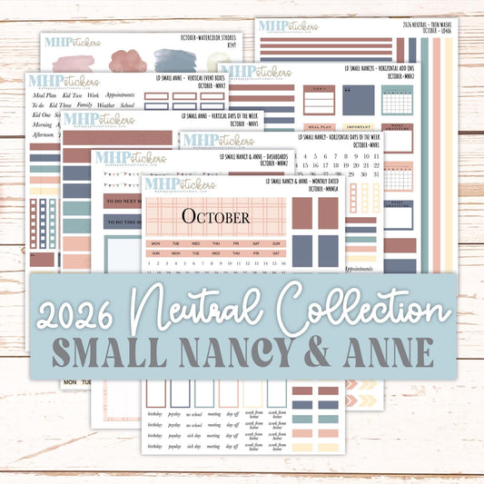 OCTOBER 2026 Neutral Collection Stickers for Small Nancy & Anne. Laurel Denise Planners || MN