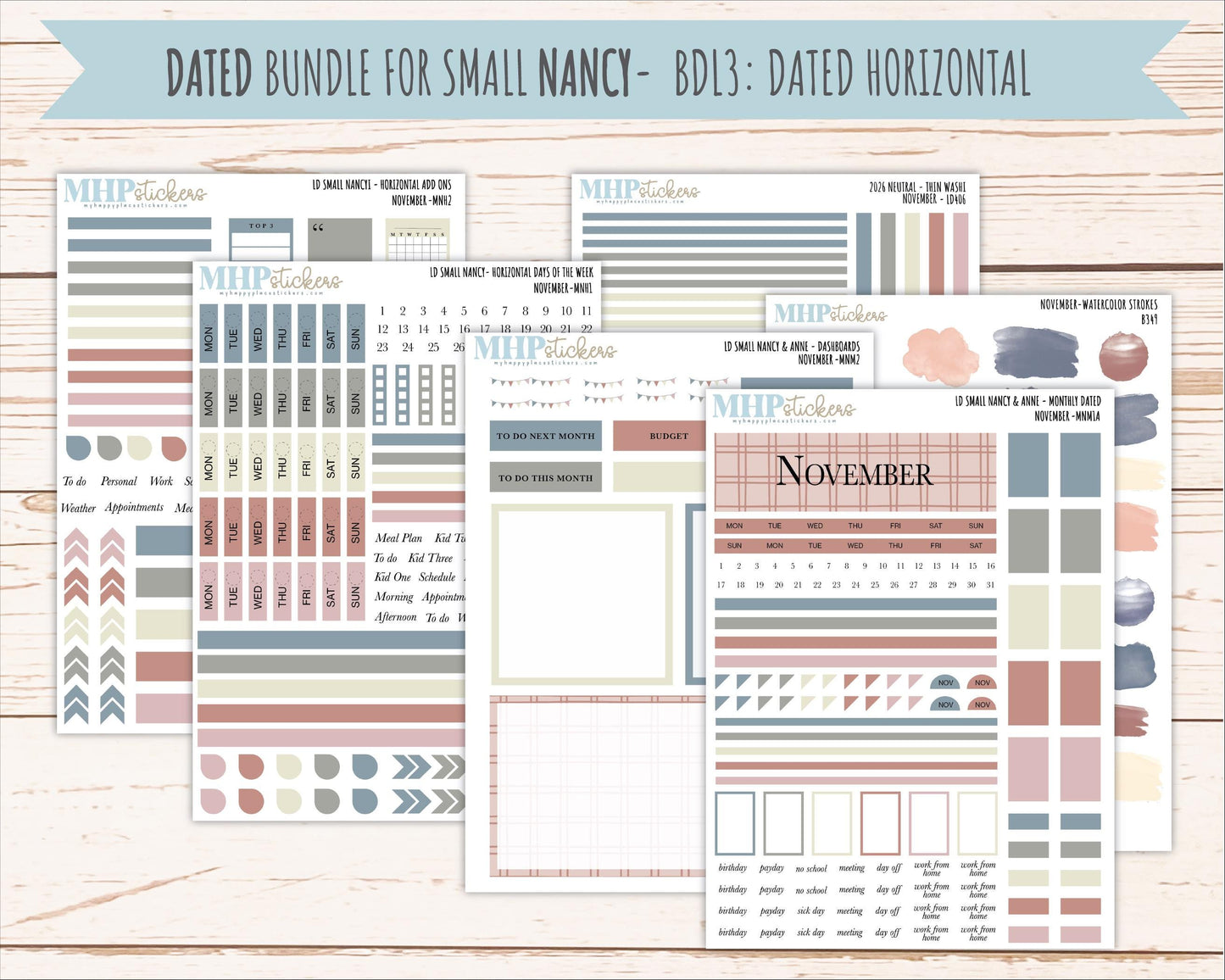 NOVEMBER 2026 Neutral Collection Stickers for Small Nancy & Anne. Laurel Denise Planners || MN