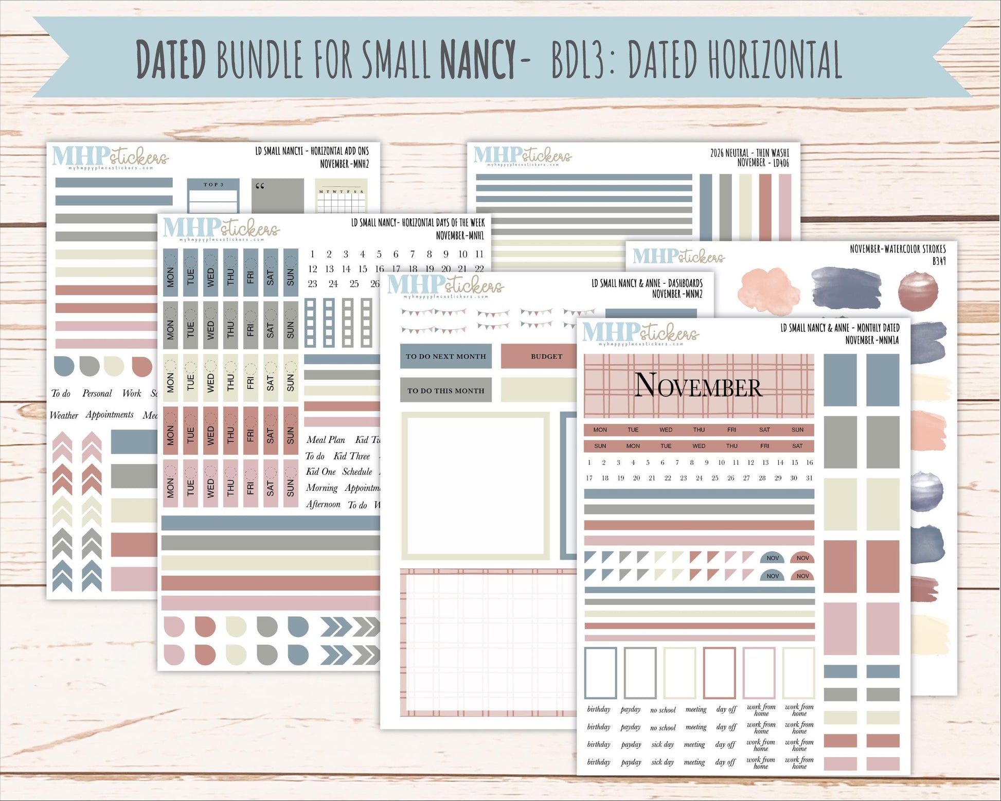 NOVEMBER 2026 Neutral Collection Stickers for Small Nancy & Anne. Laurel Denise Planners || MN