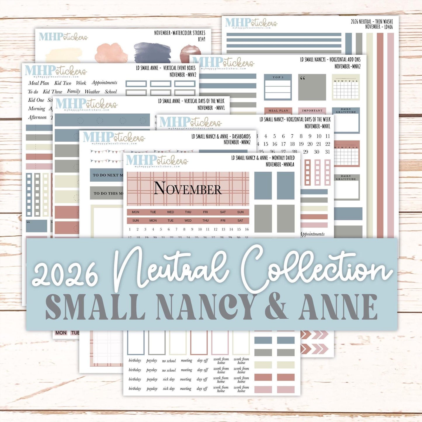 NOVEMBER 2026 Neutral Collection Stickers for Small Nancy & Anne. Laurel Denise Planners || MN