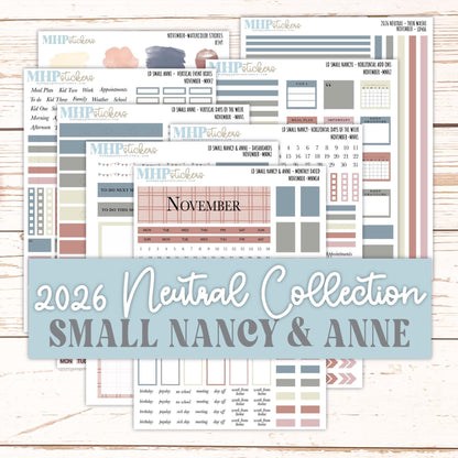 NOVEMBER 2026 Neutral Collection Stickers for Small Nancy & Anne. Laurel Denise Planners || MN