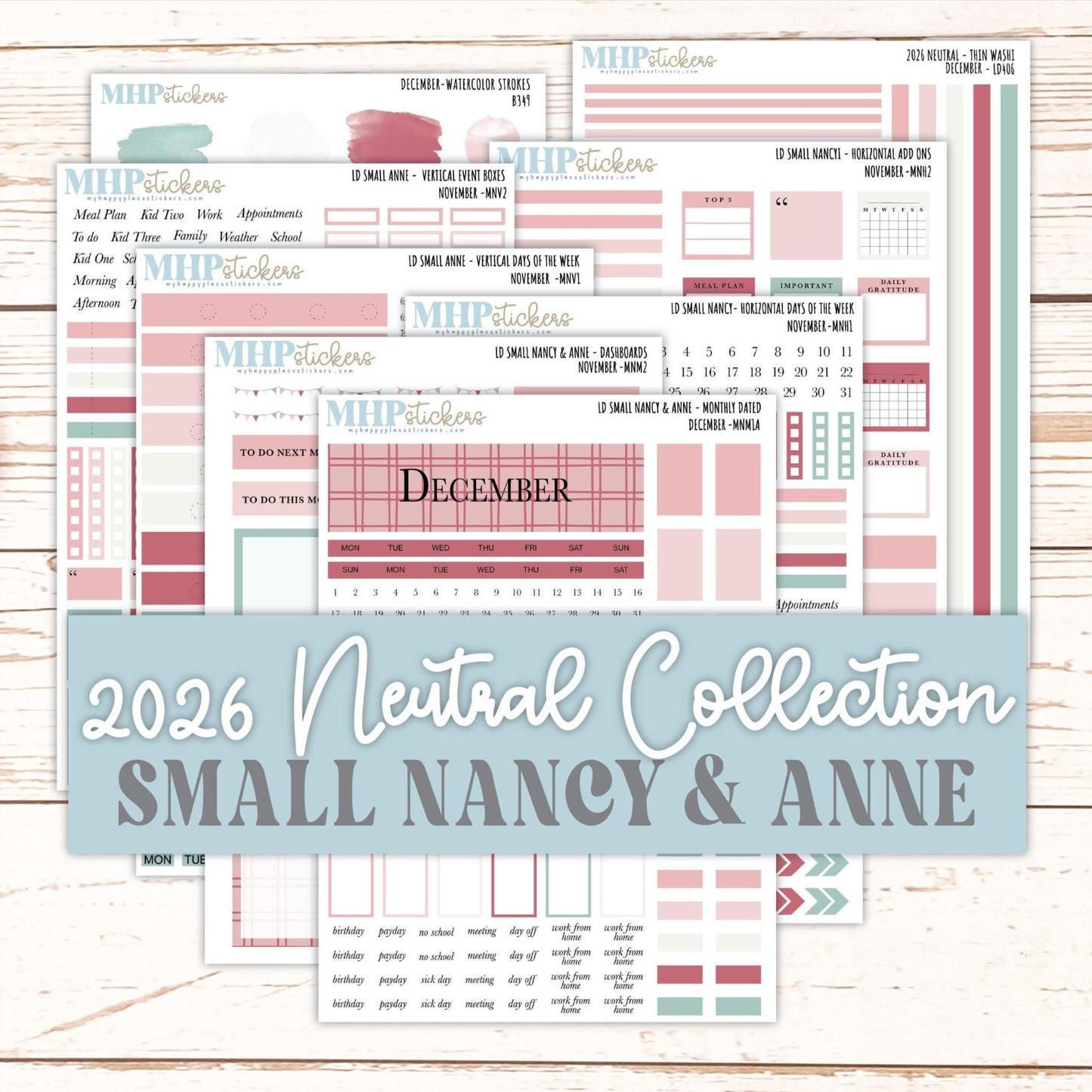 DECEMBER 2026 Neutral Collection Stickers for Small Nancy & Anne. Laurel Denise Planners || MN