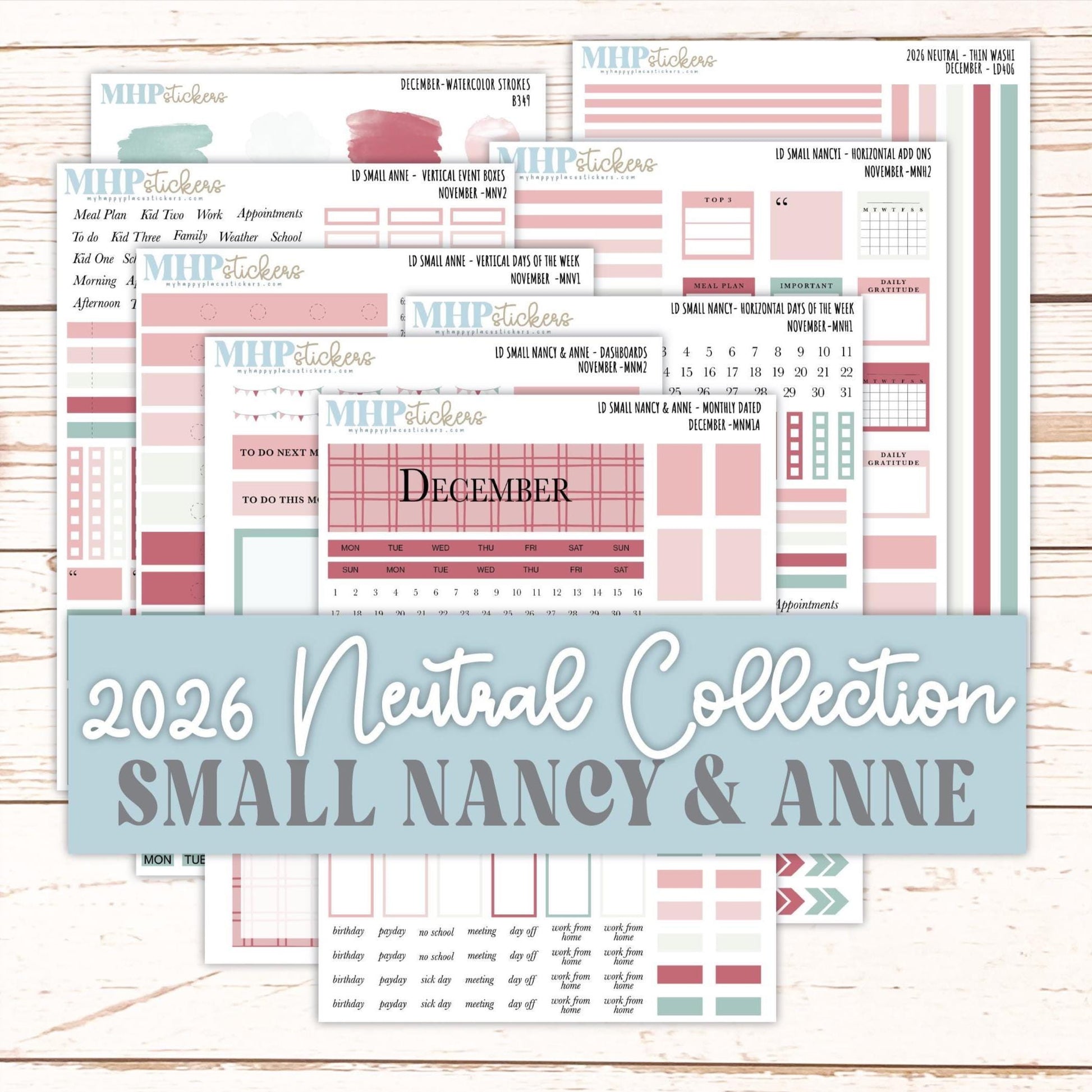 DECEMBER 2026 Neutral Collection Stickers for Small Nancy & Anne. Laurel Denise Planners || MN