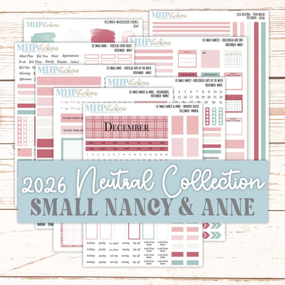 DECEMBER 2026 Neutral Collection Stickers for Small Nancy & Anne. Laurel Denise Planners || MN