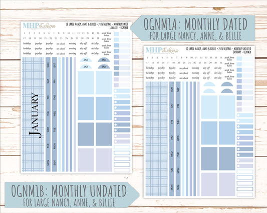 JANUARY 2026 Neutral Collection Stickers for the Large Nancy, Anne, & Billie Laurel Denise Planners || OGN