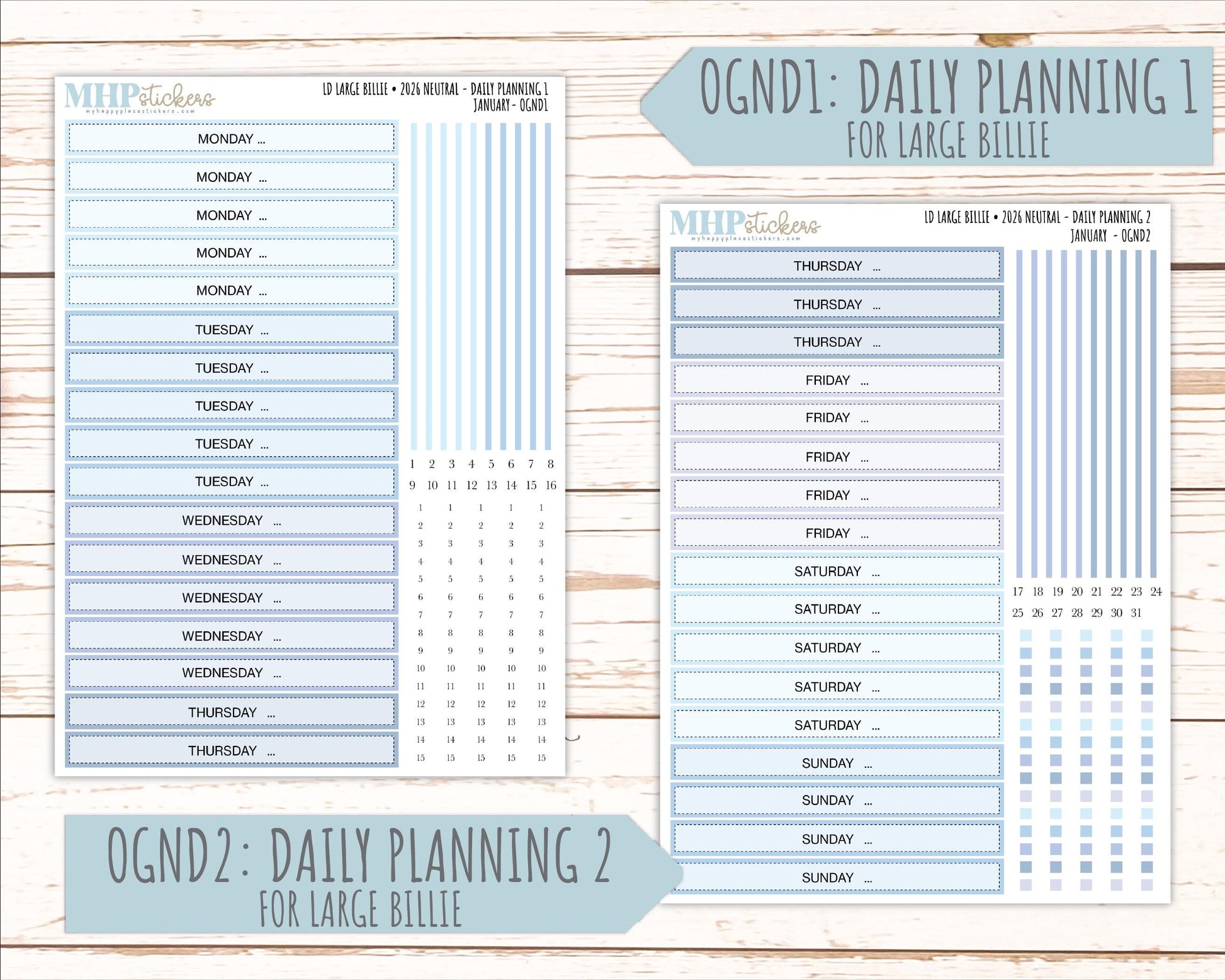 JANUARY 2026 Neutral Collection Stickers for the Large Nancy, Anne, & Billie Laurel Denise Planners || OGN